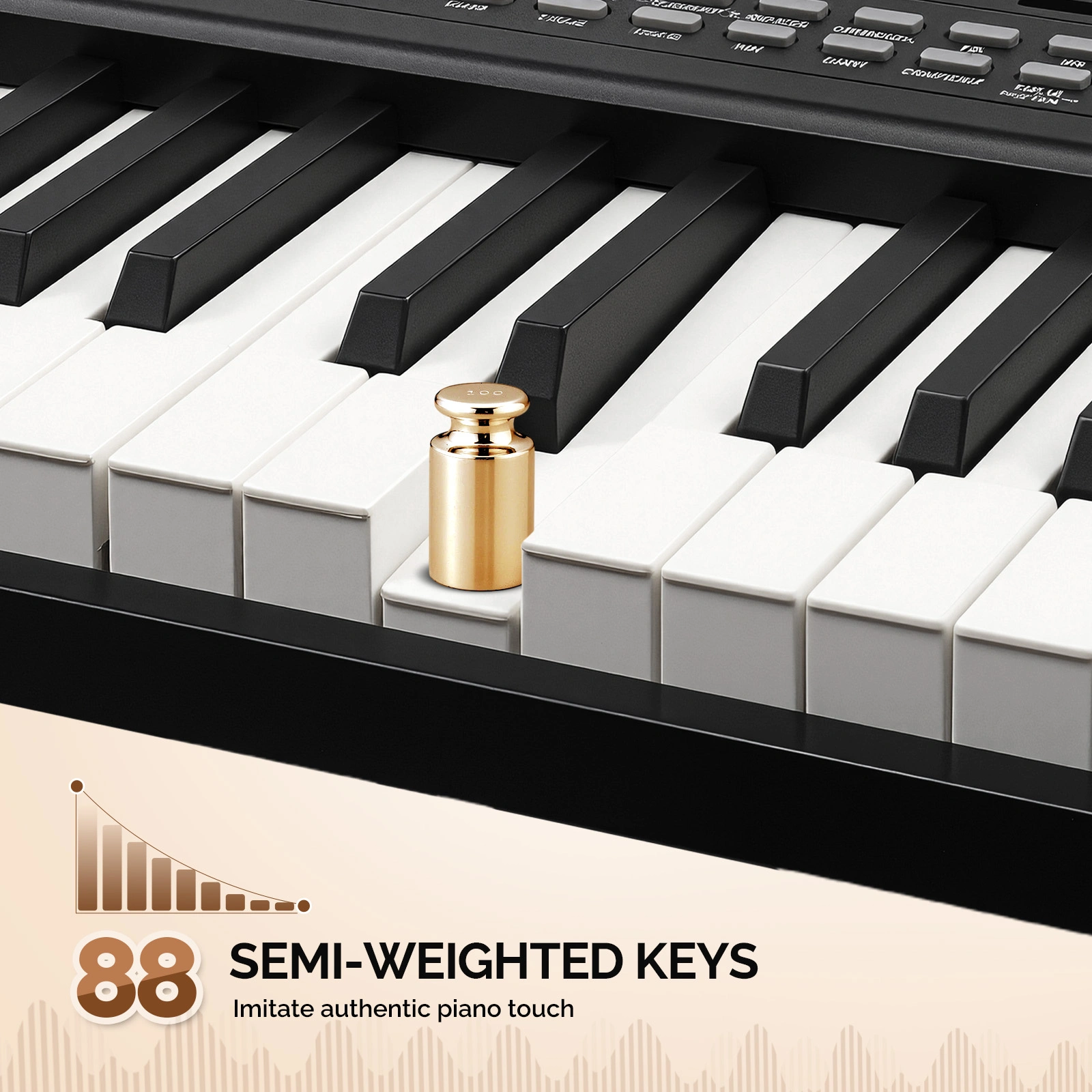 GPPS01-106 88 Key Folding Digital Piano, Semi-Weighted Standard Keyboard, Double X Stand, MIDI Bluetooth, Handbag & Headphones, Black view 5
