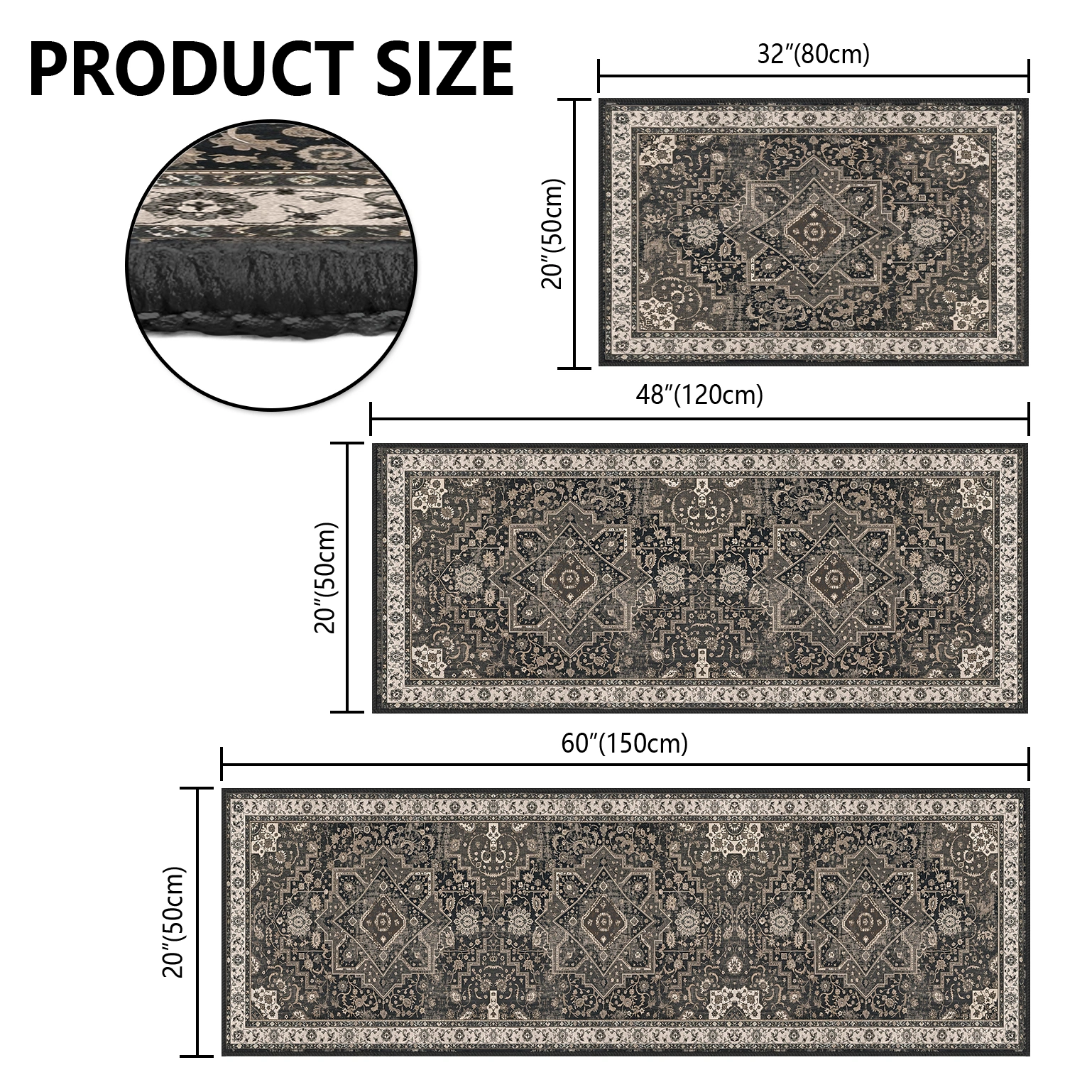 Kitchen Rug Sets of 3 Washable Boho Kitchen Rugs and Runner Carpets Non Slip Kitchen Area Rug for Laundry Room Entryway Hallway view 6