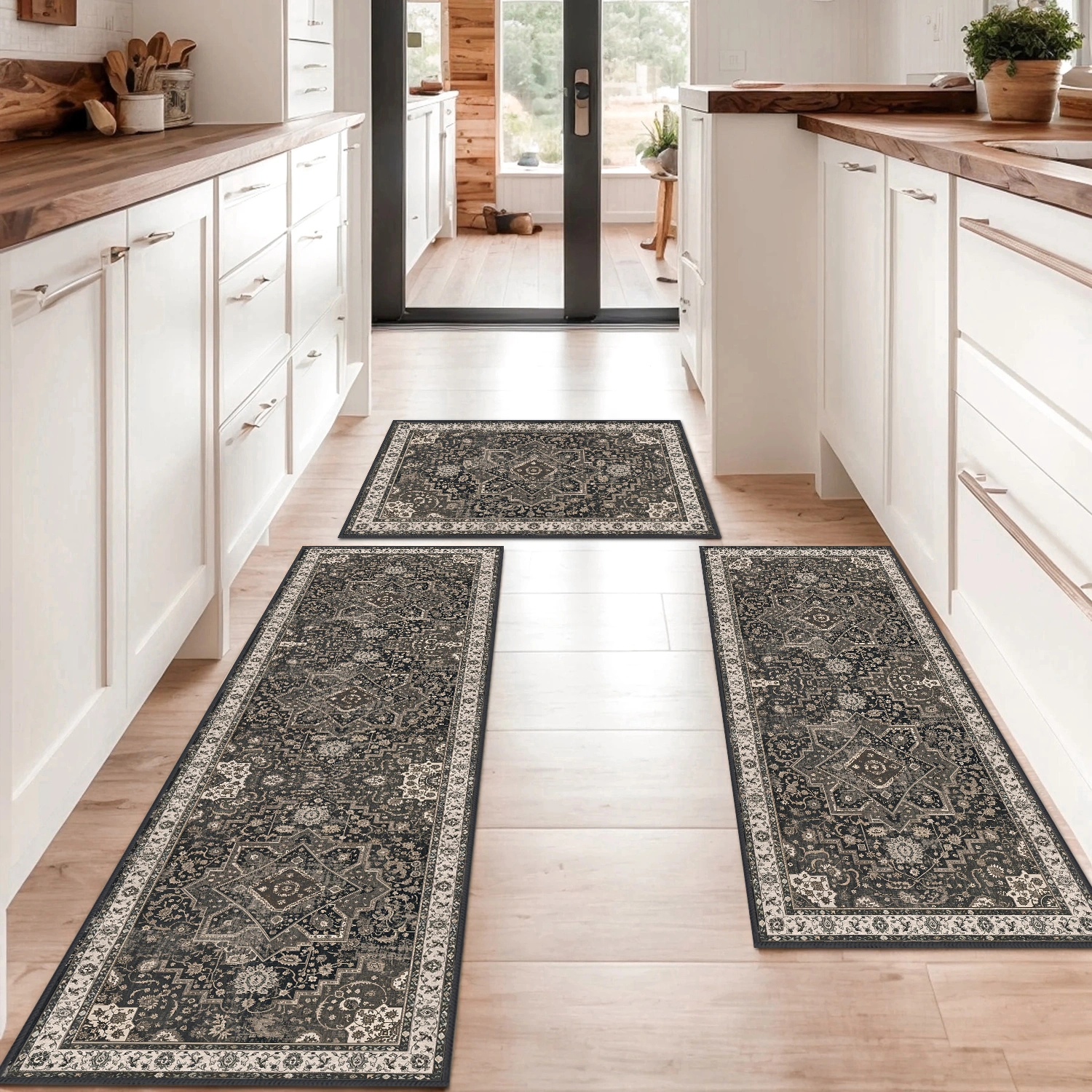 Kitchen Rug Sets of 3 Washable Boho Kitchen Rugs and Runner Carpets Non Slip Kitchen Area Rug for Laundry Room Entryway Hallway view 7