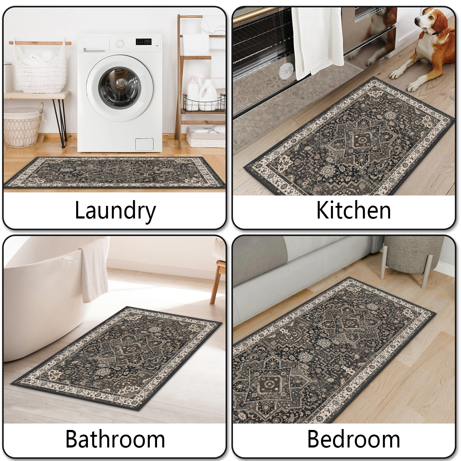 Kitchen Rug Sets of 3 Washable Boho Kitchen Rugs and Runner Carpets Non Slip Kitchen Area Rug for Laundry Room Entryway Hallway view 8