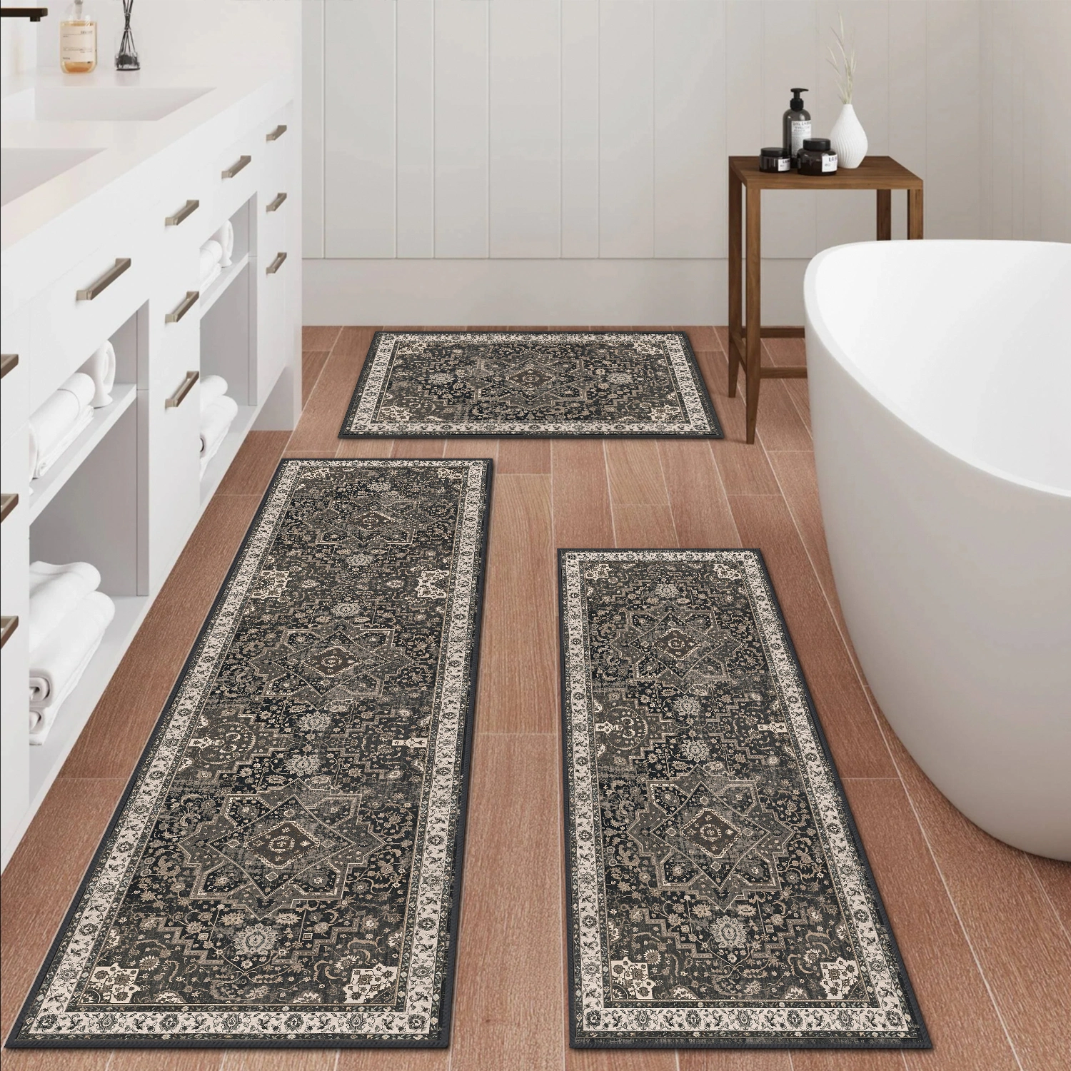 Kitchen Rug Sets of 3 Washable Boho Kitchen Rugs and Runner Carpets Non Slip Kitchen Area Rug for Laundry Room Entryway Hallway view 9