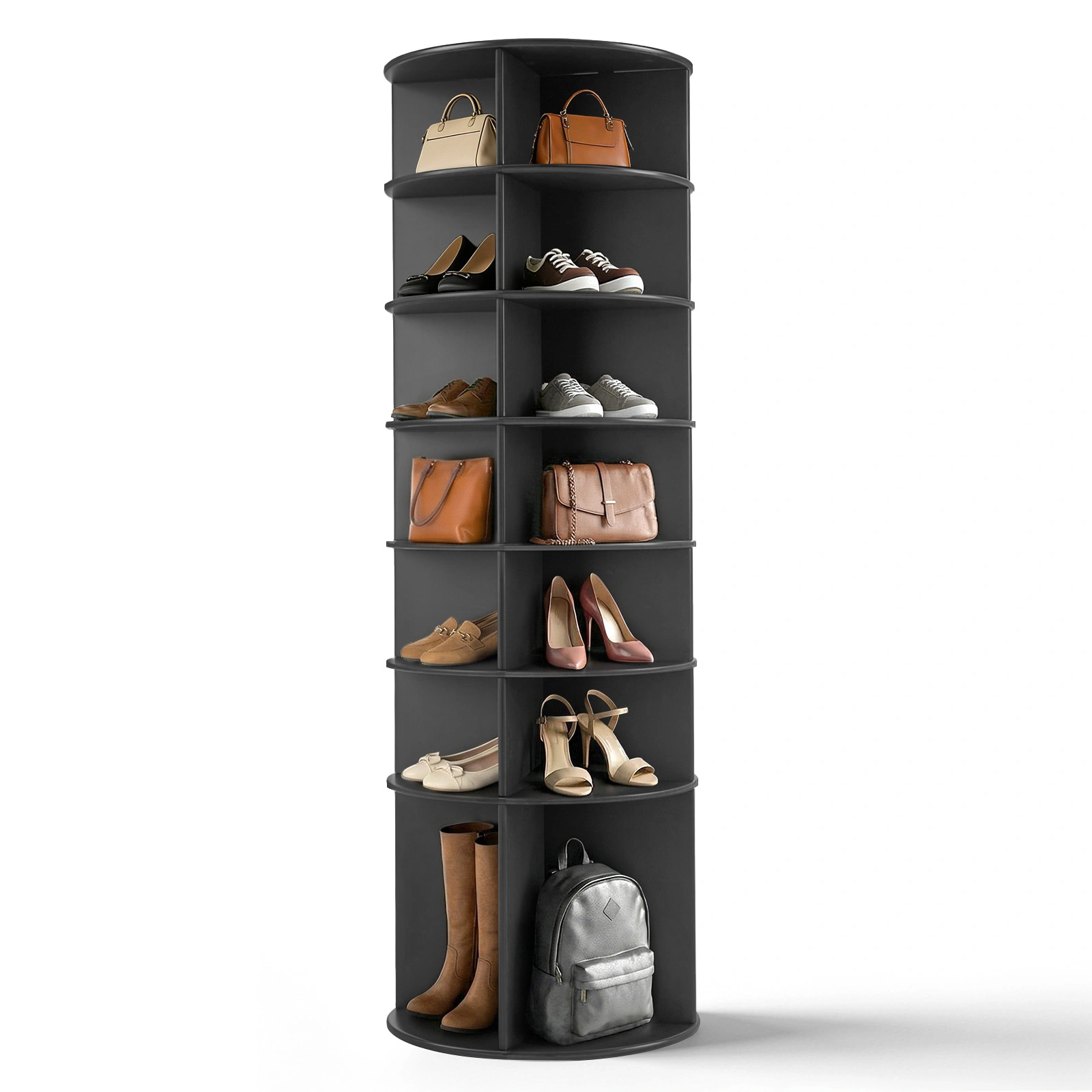 7-tier, 360° rotating wood-plastic composite shoe rack, 60*60*184cm, black view 16