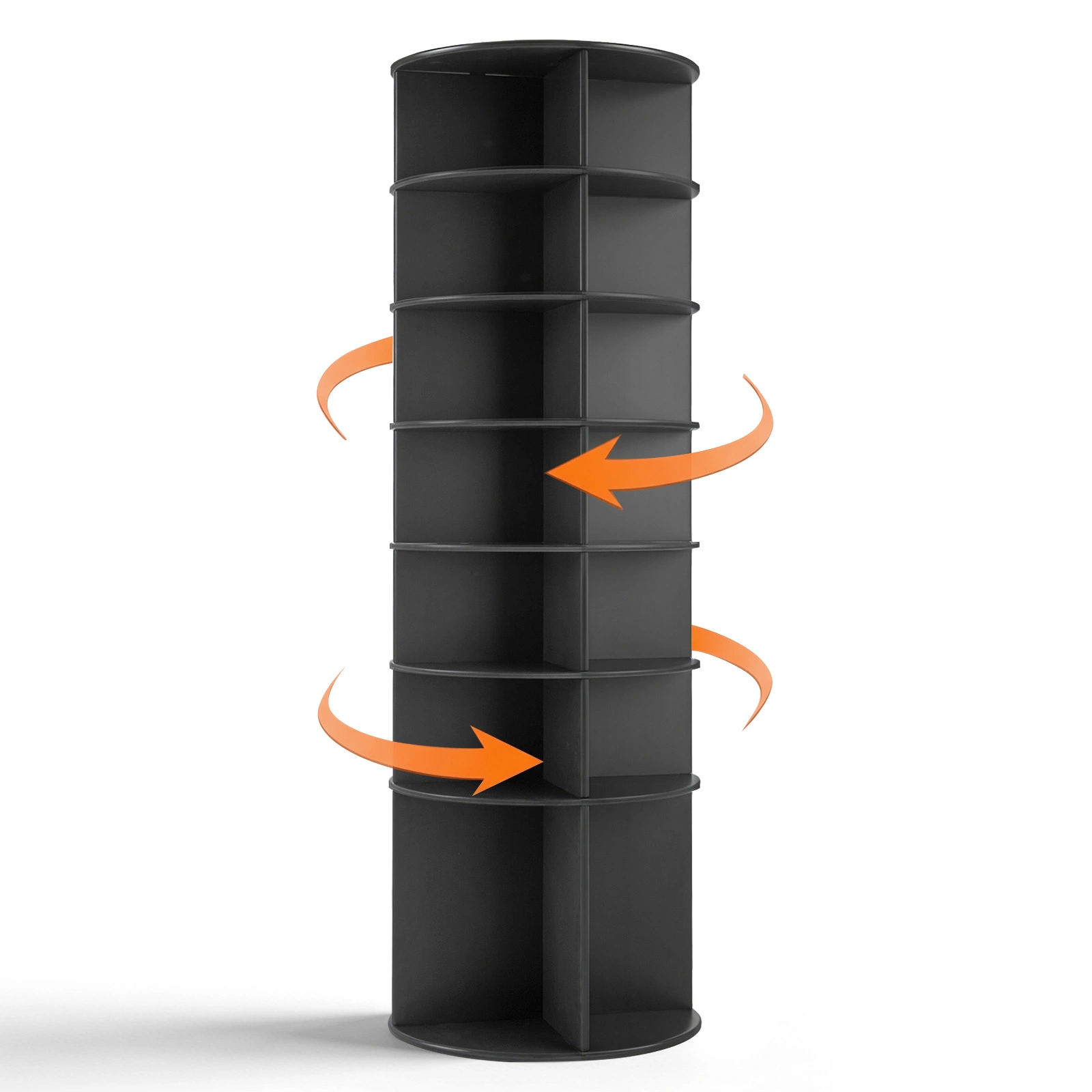 7-tier, 360° rotating wood-plastic composite shoe rack, 60*60*184cm, black view 3