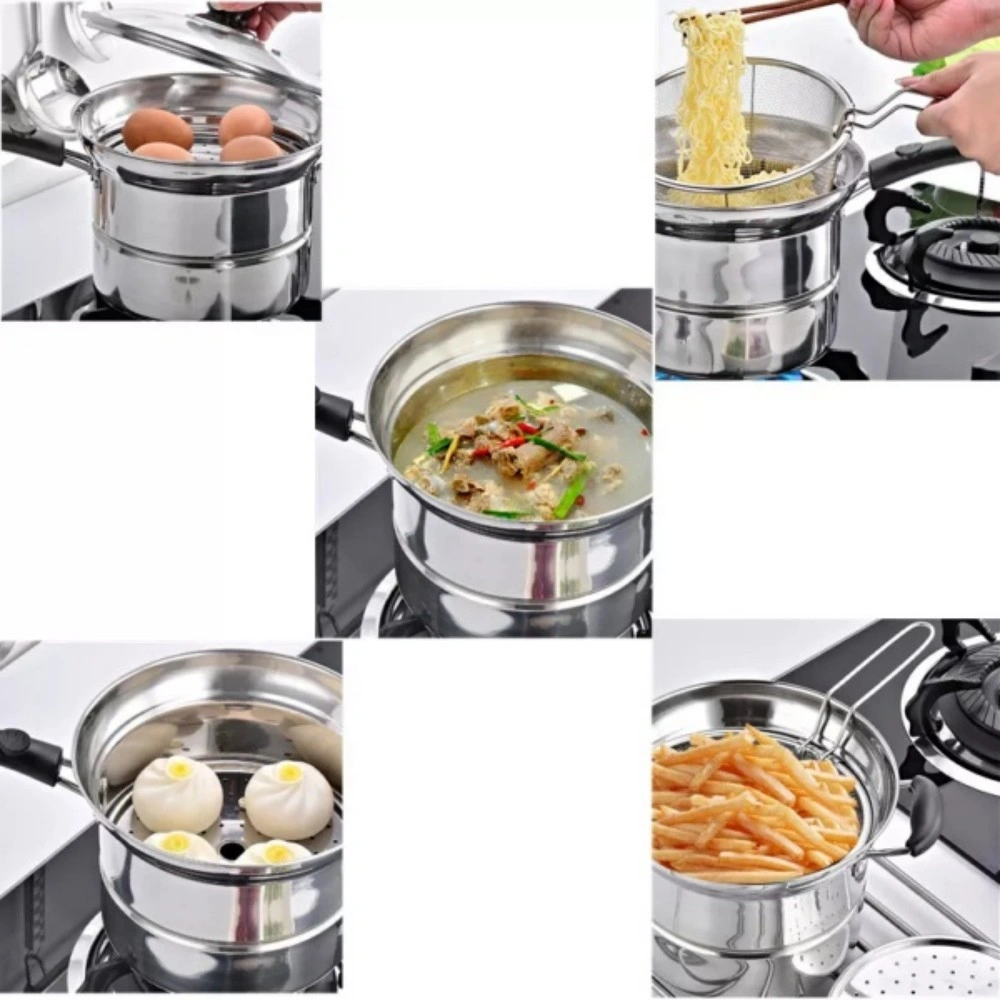 4 Pcs Non-Stick Chip Pan Deep Fryer Basket with Lid - Stainless Steel Noodle Soup Pot, 12L view 3