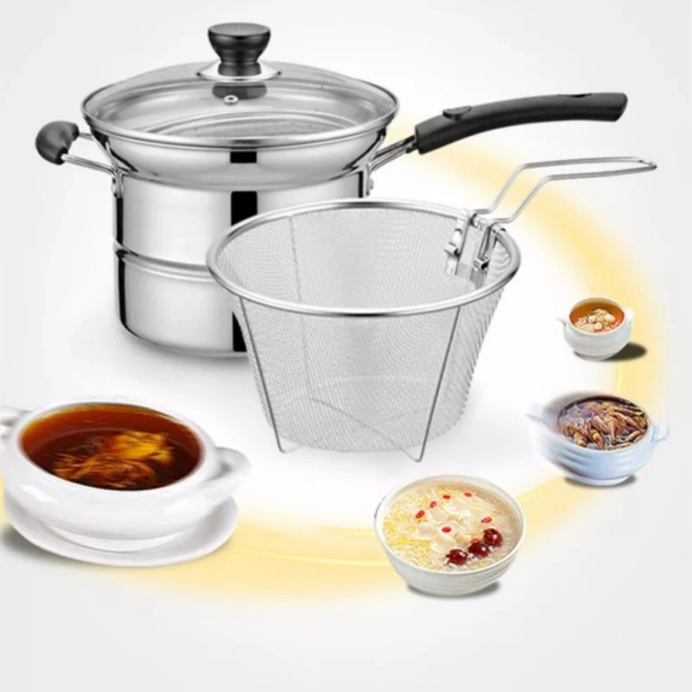 4 Pcs Non-Stick Chip Pan Deep Fryer Basket with Lid - Stainless Steel Noodle Soup Pot, 12L view 4