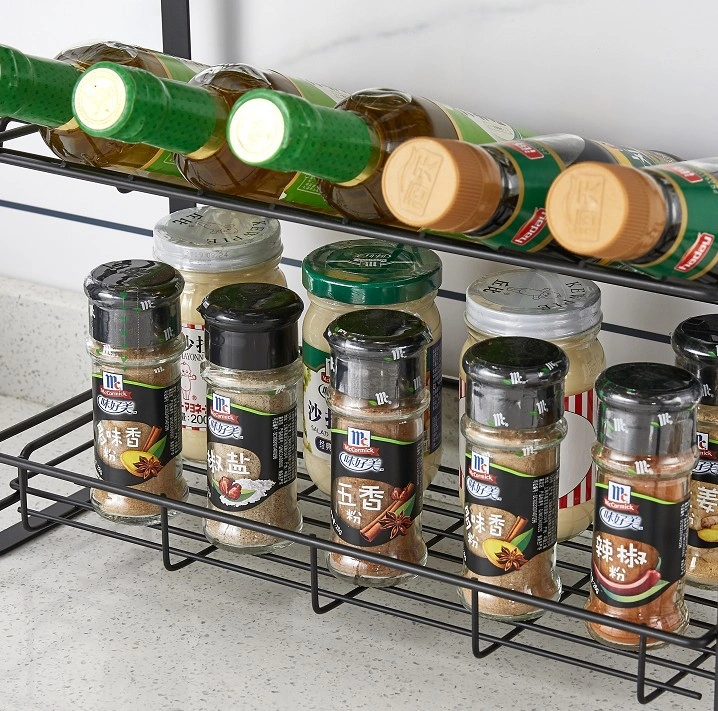Black Four Tier Kitchen Seasoning Storage Rack Counter Organizer Spice Rack Shelf for Seasoning Jars,Spice Jars Sauce Bottles KJZWJ018-4HEI view 3