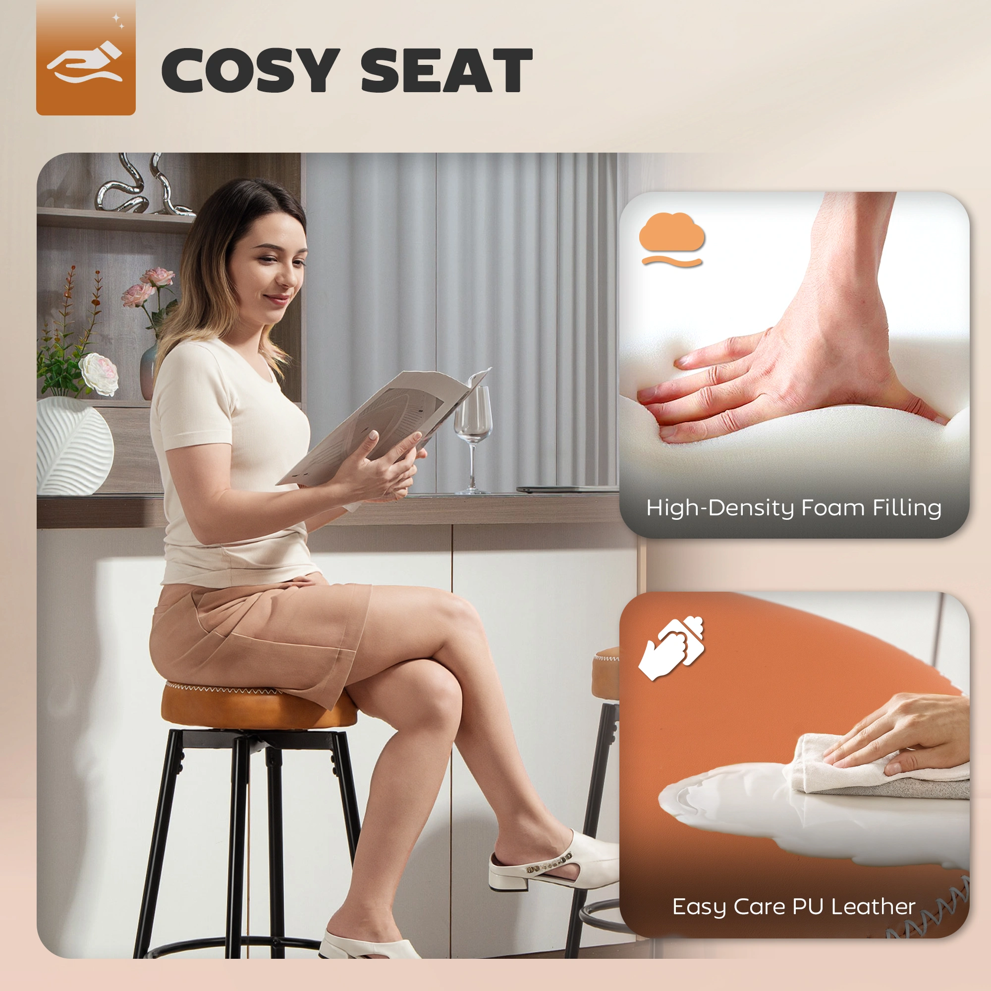 Adjustable Height Bar Stool, Contemporary Swivel Barstool with Ergonomic Design, Non-Slip Footrest for Home, Cafe, Office view 5