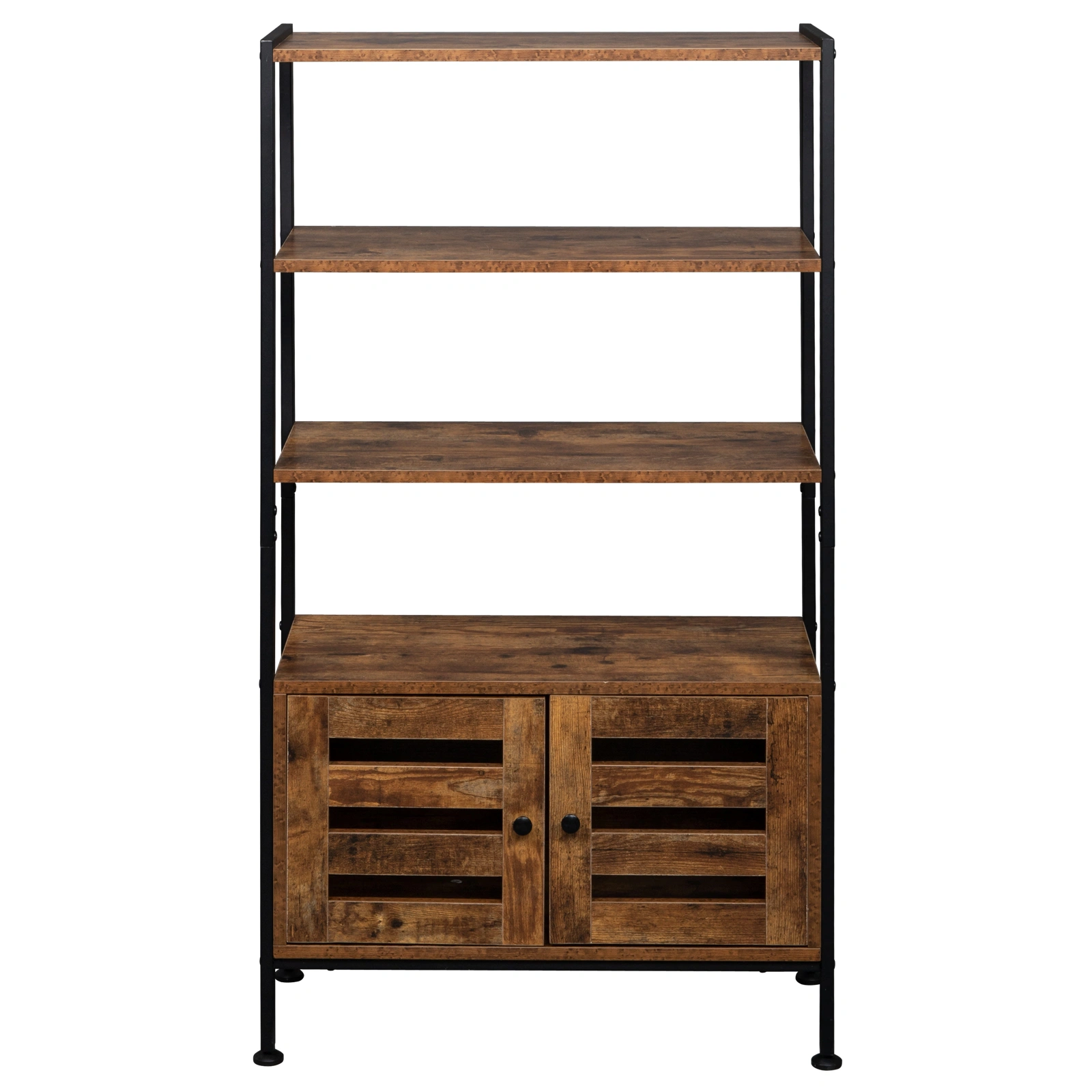 Industrial Bookshelf Storage Cabinet 3 Shelves 2 Doors, Rustic Brown Multipurpose Bookcase for Living Room Bedroom Study view 2