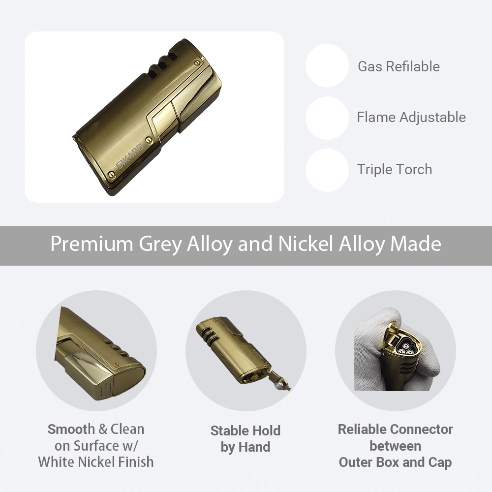 SIKARO CYCLONE Triple Torch Lighter, Gold Refillable Butane Windproof Lighter with Cigar Punch, Adjustable Flame for Cigars Cigarettes Kitchen Outdoor view 4