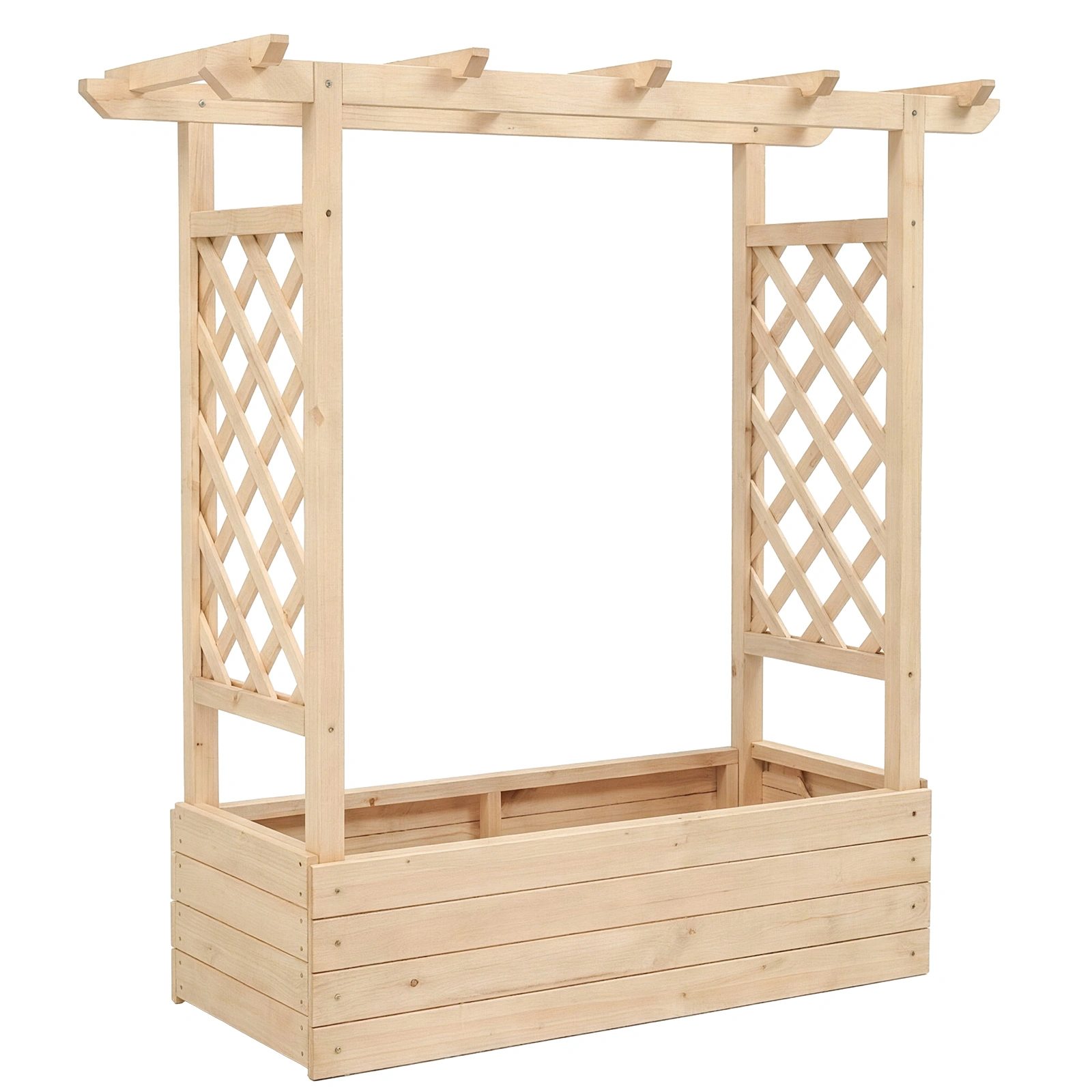 Raised Garden Bed Wooden Planter Box, 43.5x17.5x44.5 Inch Fir Wood with Arched Lattice, Natural Outdoor Planting Frame