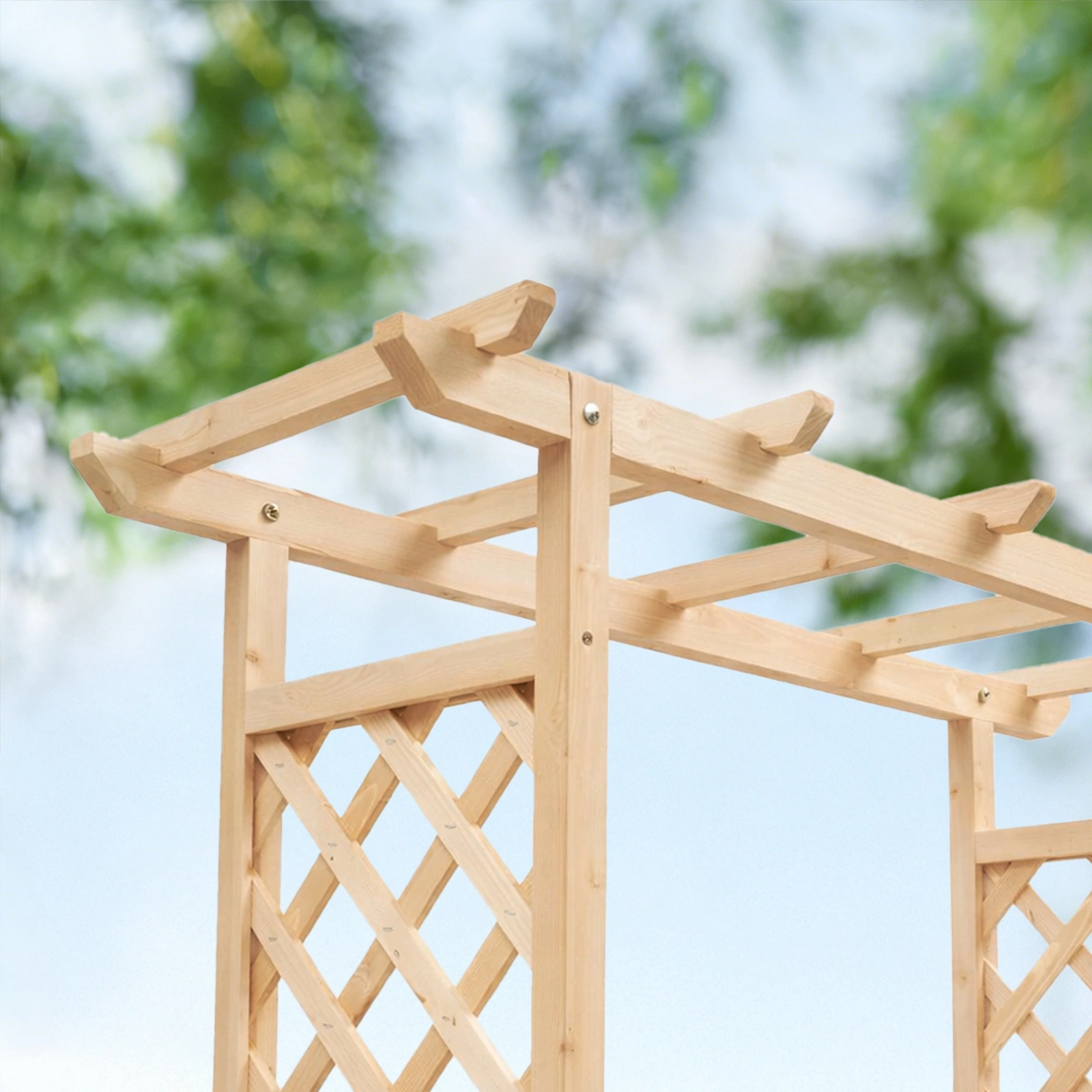 Raised Garden Bed Wooden Planter Box, 43.5x17.5x44.5 Inch Fir Wood with Arched Lattice, Natural Outdoor Planting Frame view 10