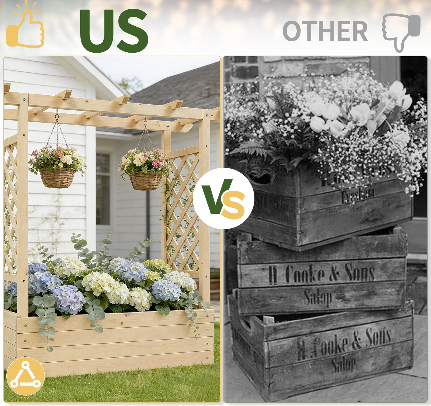 Raised Garden Bed Wooden Planter Box, 43.5x17.5x44.5 Inch Fir Wood with Arched Lattice, Natural Outdoor Planting Frame view 13