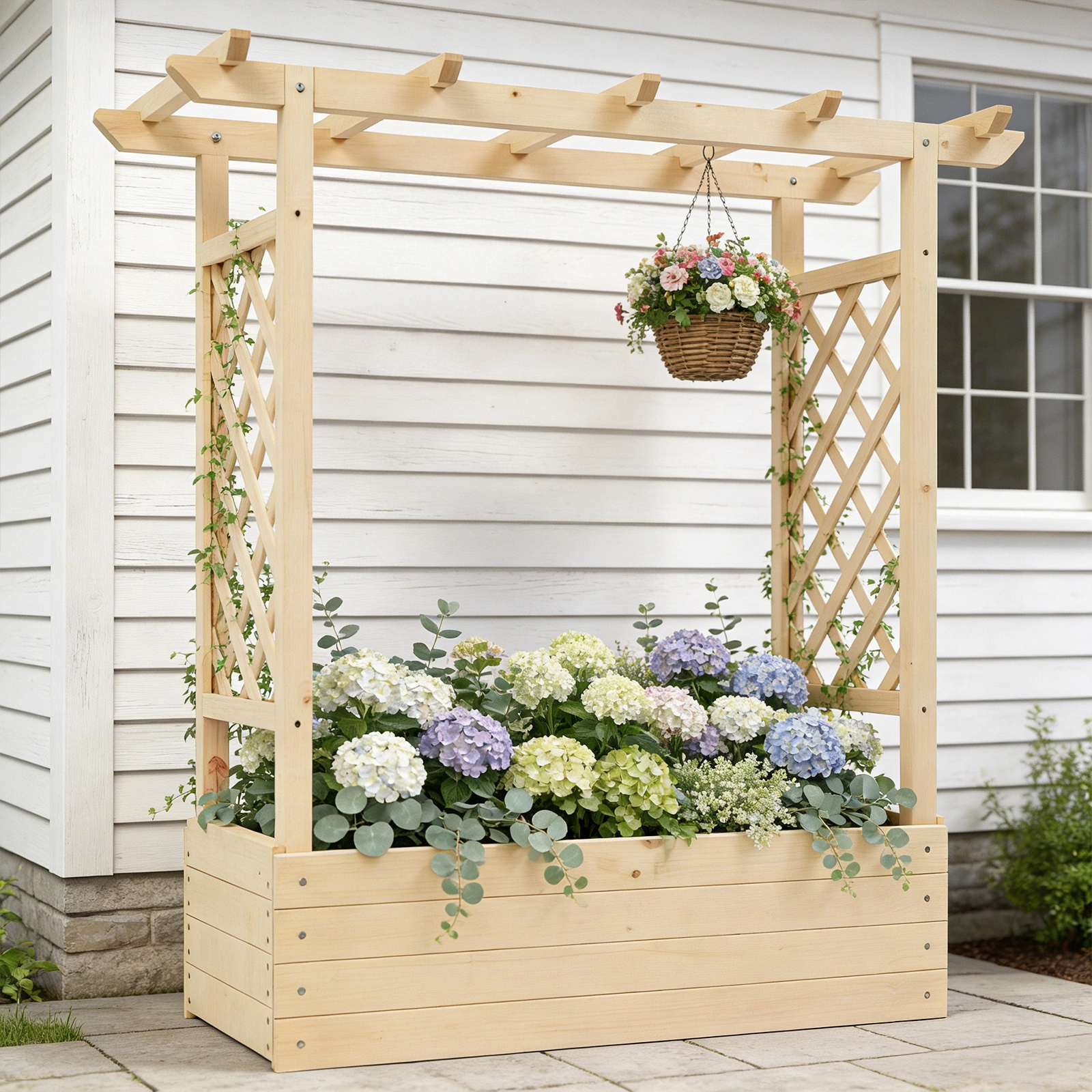 Raised Garden Bed Wooden Planter Box, 43.5x17.5x44.5 Inch Fir Wood with Arched Lattice, Natural Outdoor Planting Frame view 18