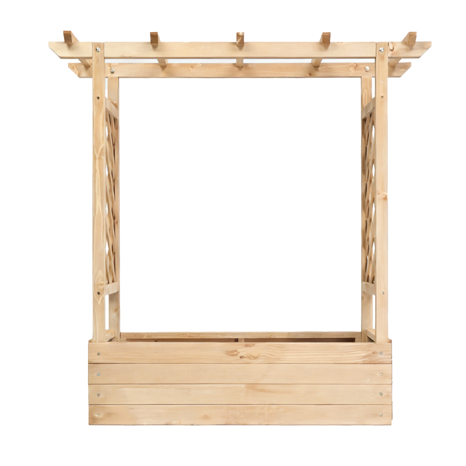 Raised Garden Bed Wooden Planter Box, 43.5x17.5x44.5 Inch Fir Wood with Arched Lattice, Natural Outdoor Planting Frame view 6