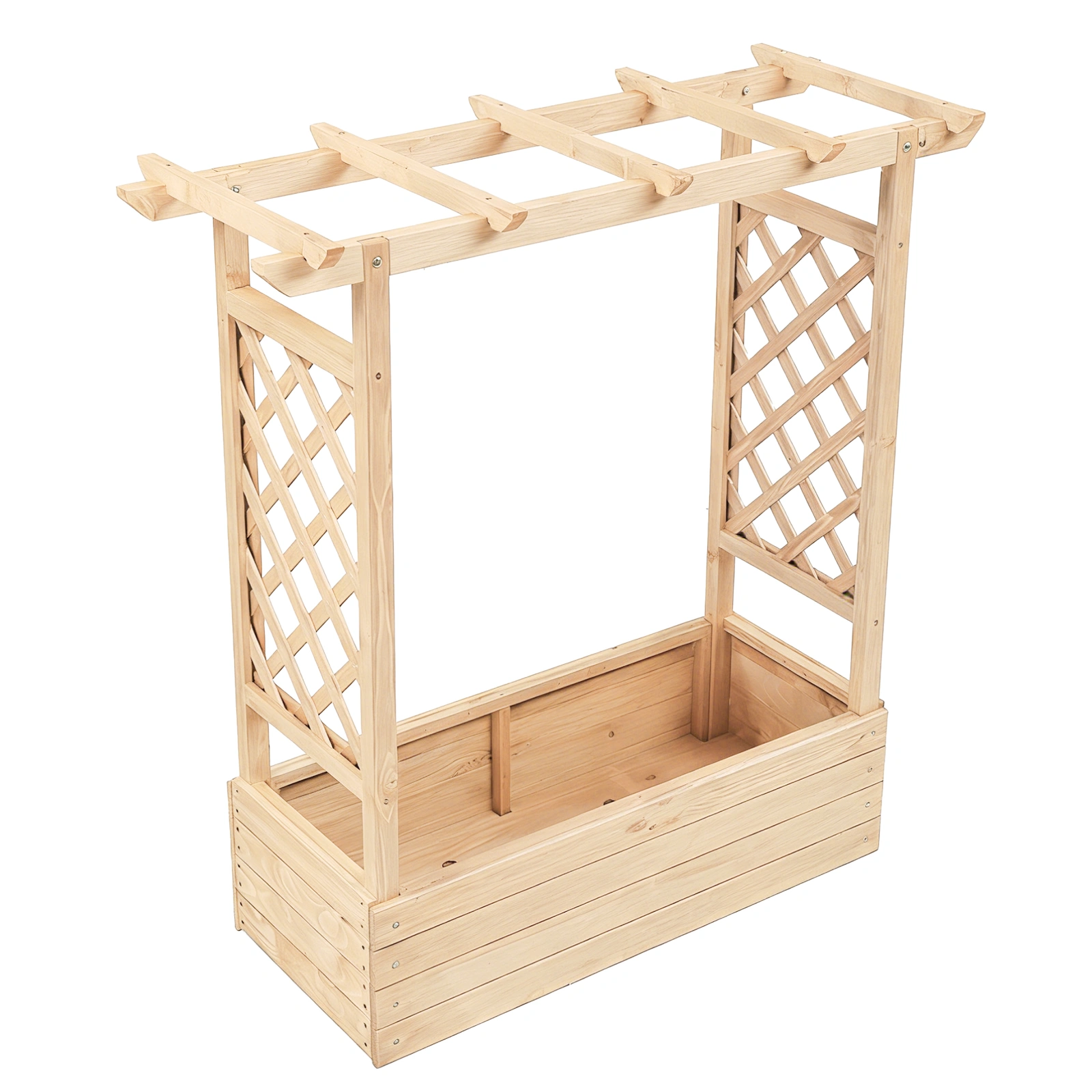 Raised Garden Bed Wooden Planter Box, 43.5x17.5x44.5 Inch Fir Wood with Arched Lattice, Natural Outdoor Planting Frame view 8