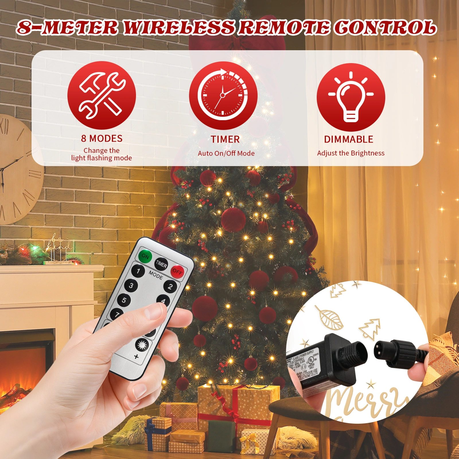 7.5 FT Artificial Christmas Tree with DIY 300 Warm White LED Lights, Hinged Xmas Pine Tree with Giant Bowknot and Red Ball Ornaments for Holiday Party Office Home, Dark Green Tree & Red Decor view 11