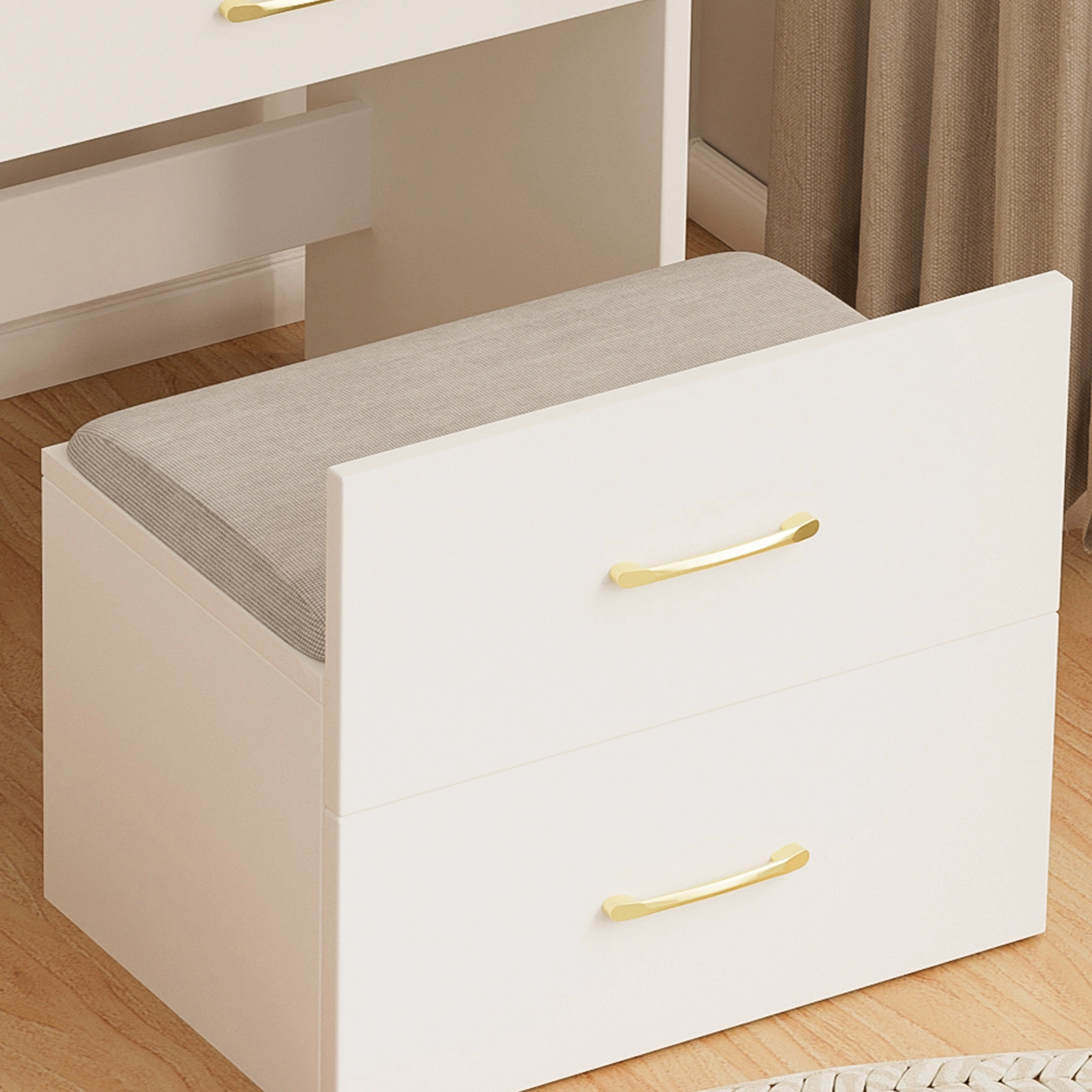 3-in-1 Vanity Desk with Mirror, Glass Top Makeup Vanity Table with 3 Drawers, Small Dressing Table for Bedroom view 12