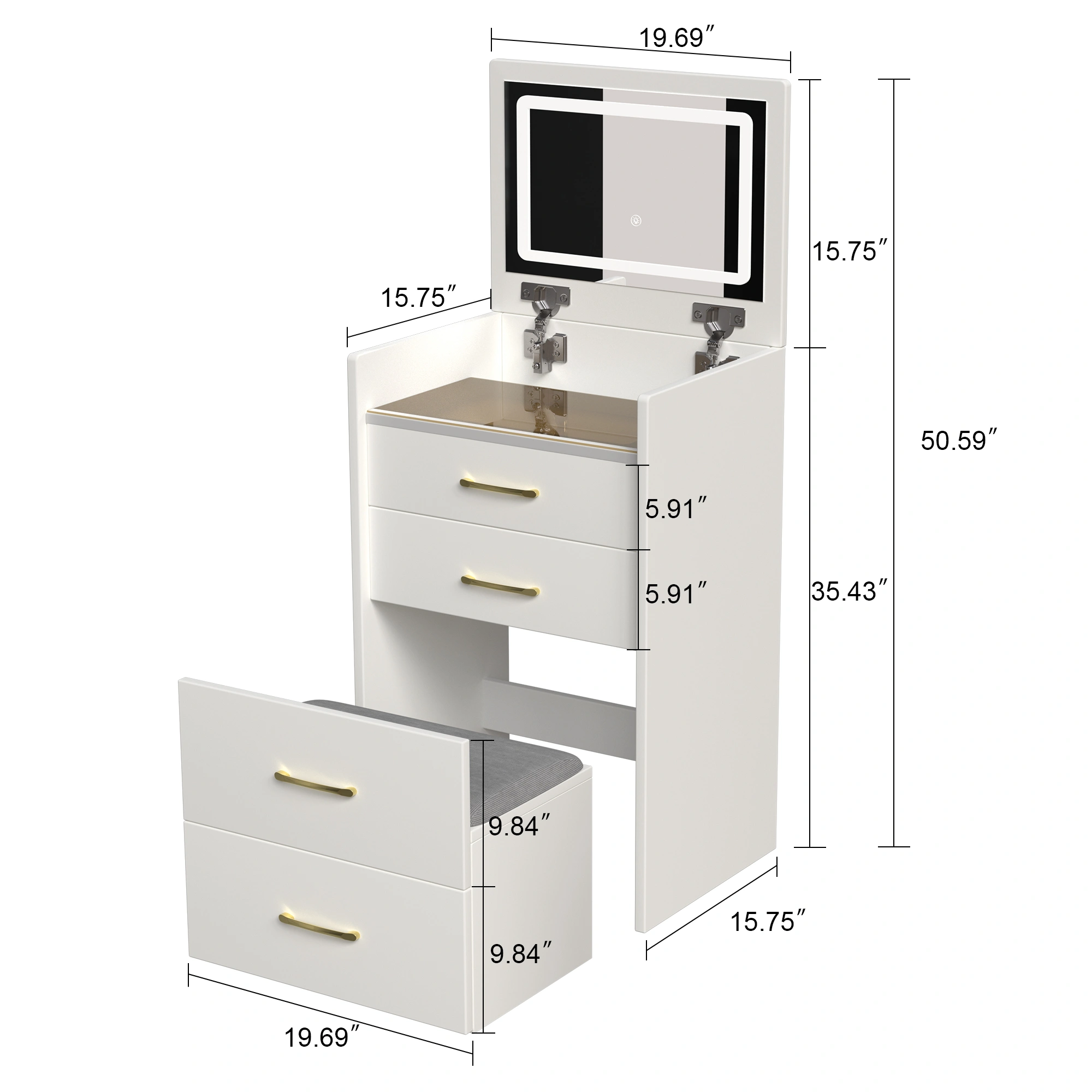 3-in-1 Vanity Desk with Mirror, Glass Top Makeup Vanity Table with 3 Drawers, Small Dressing Table for Bedroom view 4