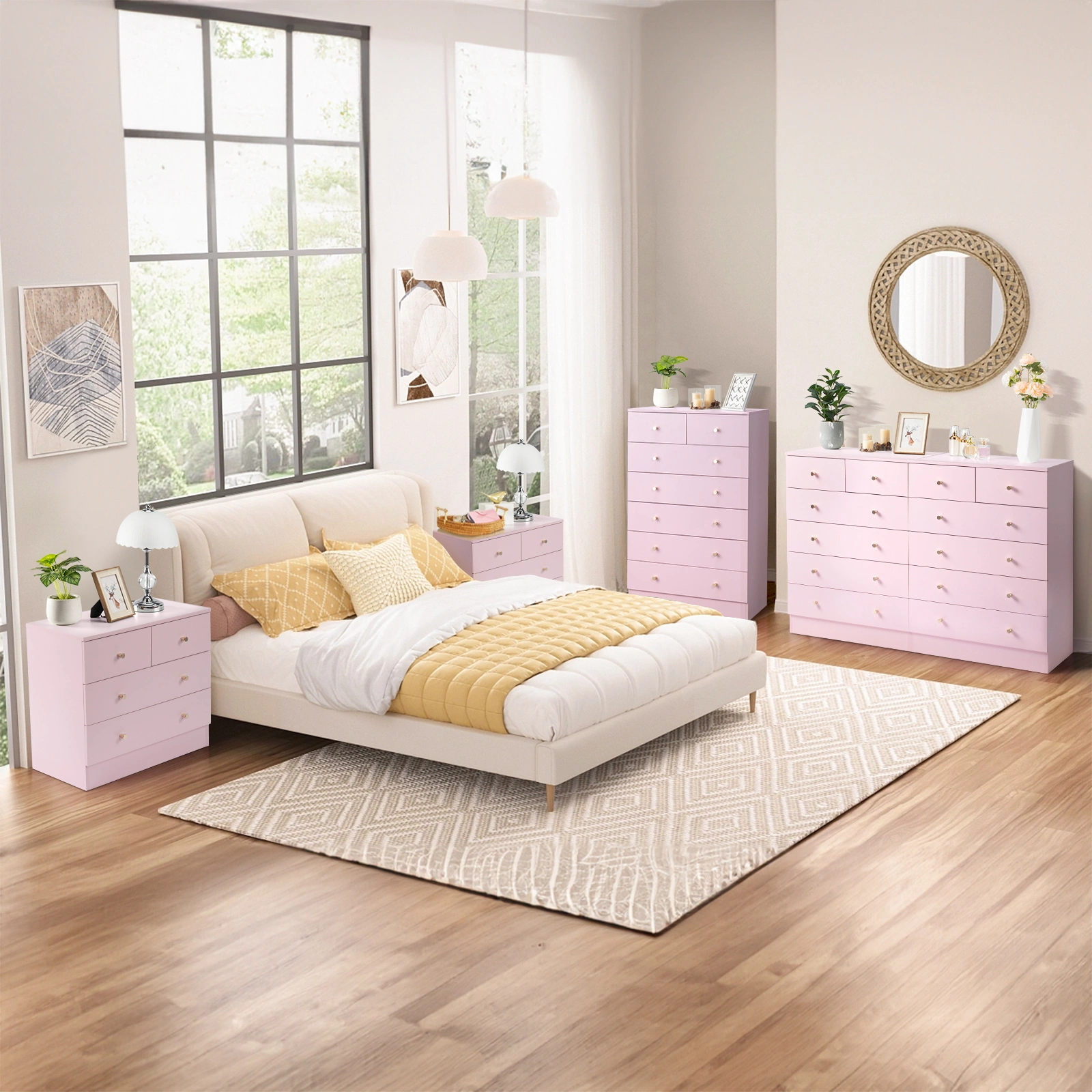 Modern Simple 7-Drawer Dresser Pink view 13