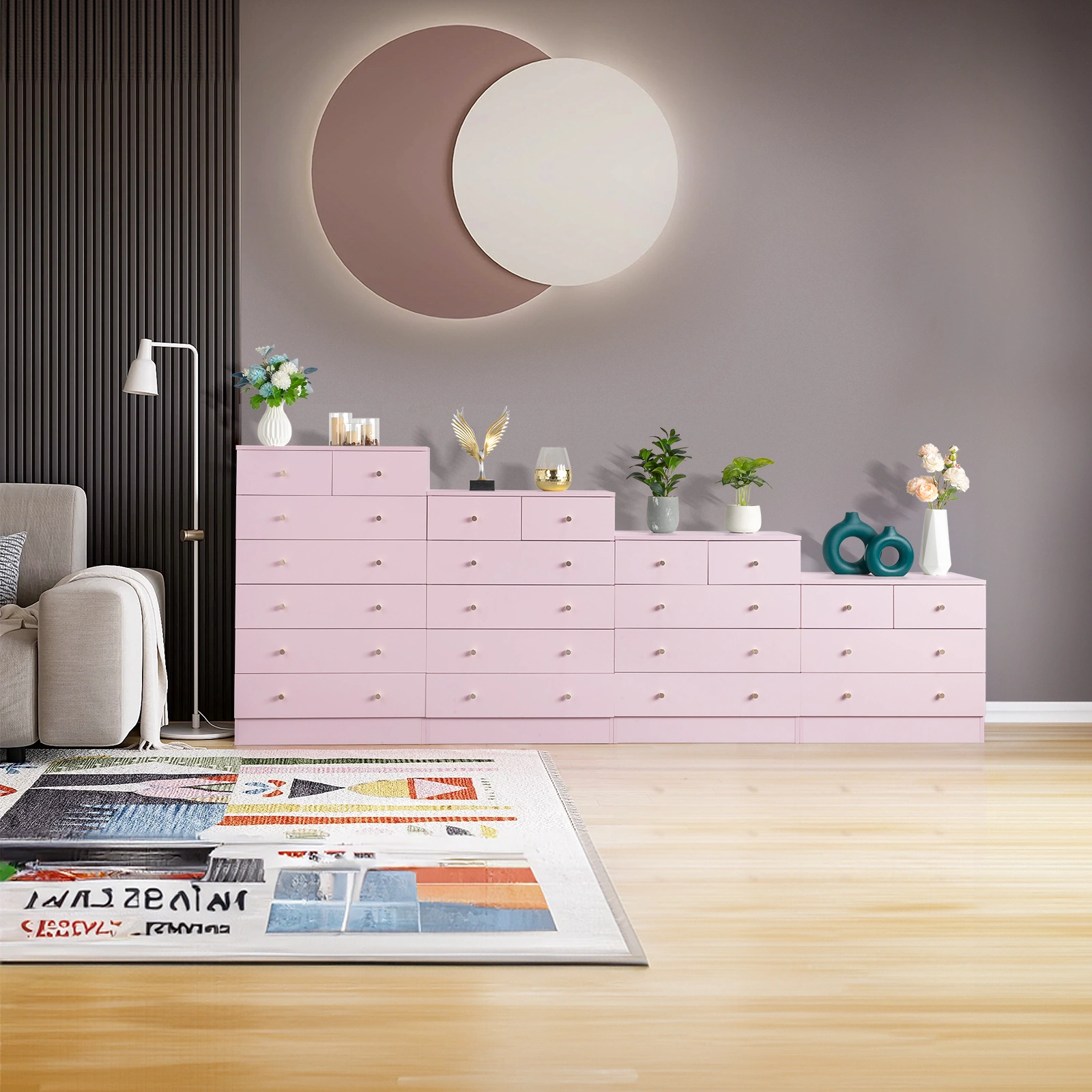 Modern Simple 7-Drawer Dresser Pink view 14