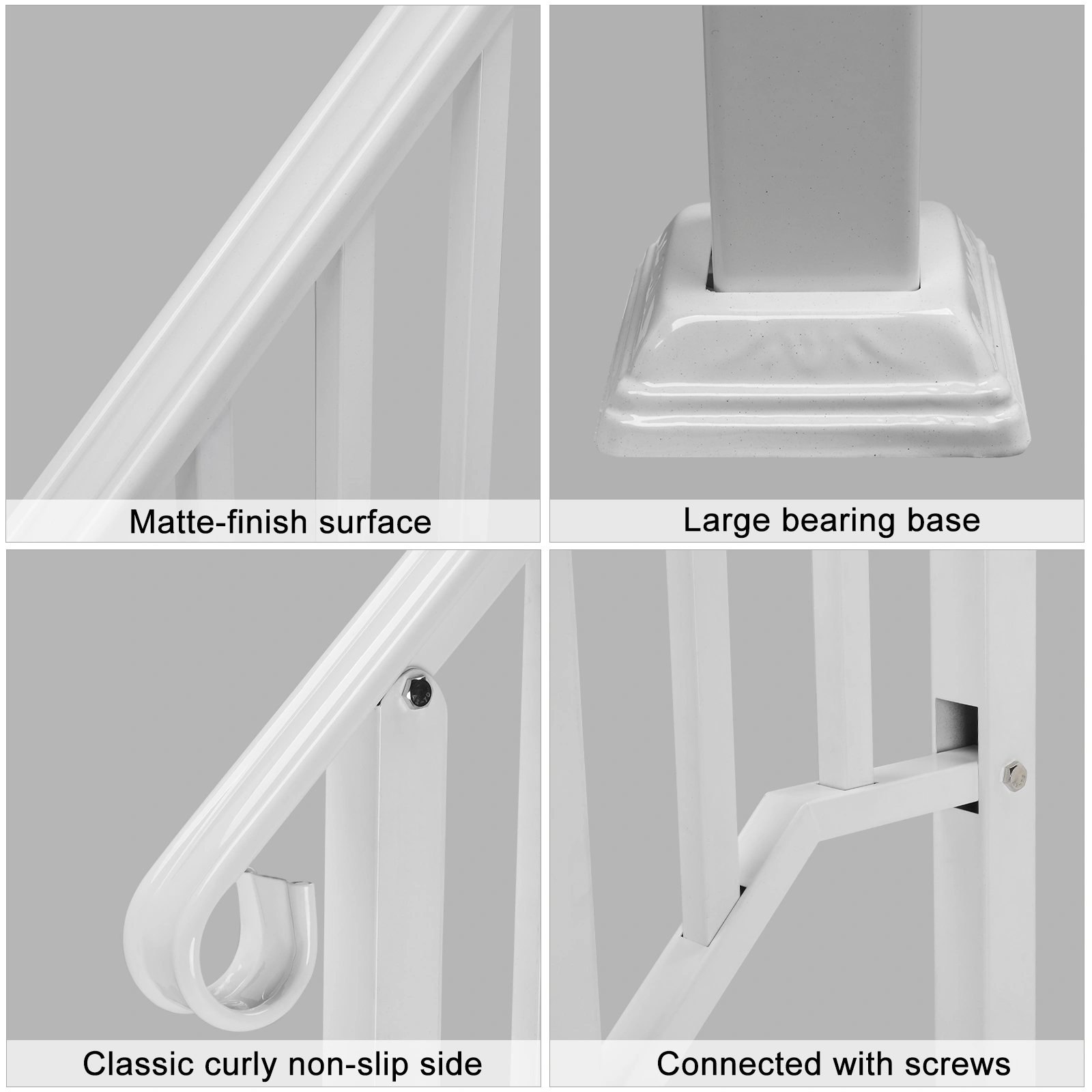 Handrails for Outdoor Steps, Iron Handrail Fits 2 Step, Transitional Handrail with Installation Kit, White view 7