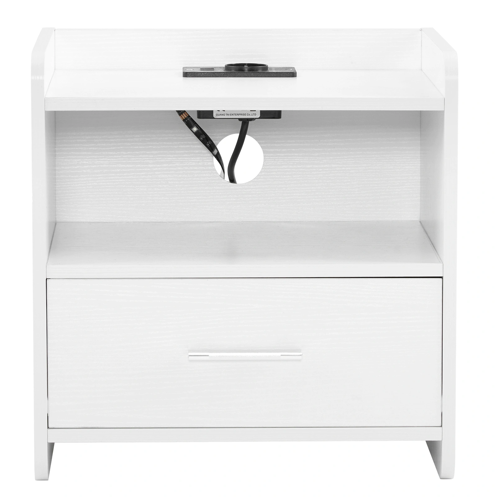 Modern White Bedside Table, 39x29x41cm Particleboard Nightstand with Single Drawer, Built-in Socket & LED Light view 3