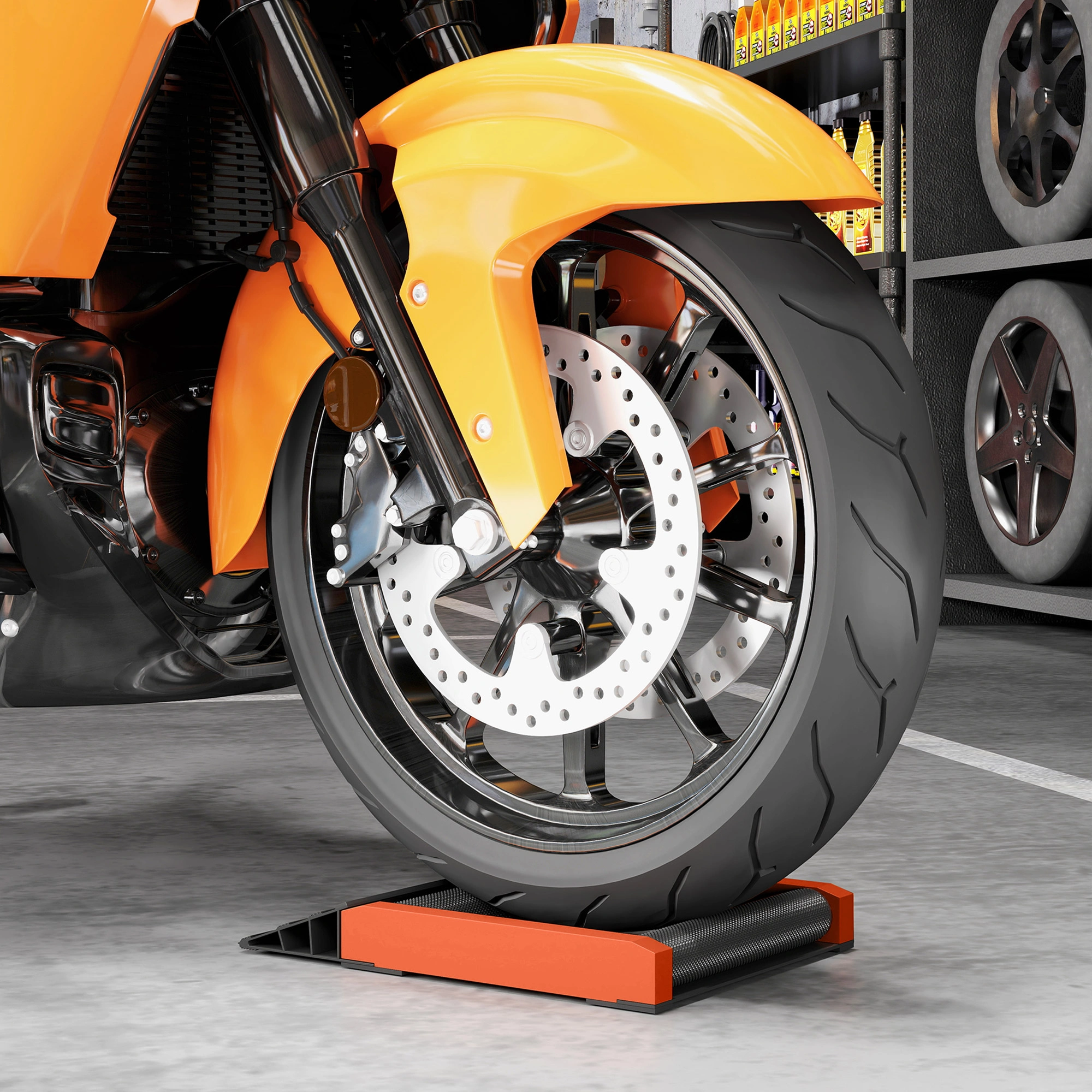 Professional Wheel Roller Stand - Motorcycle Wheel Chock Stand, Heavy-Duty Steel, Non-Slip Base, Fits Most Bikes & Scooters