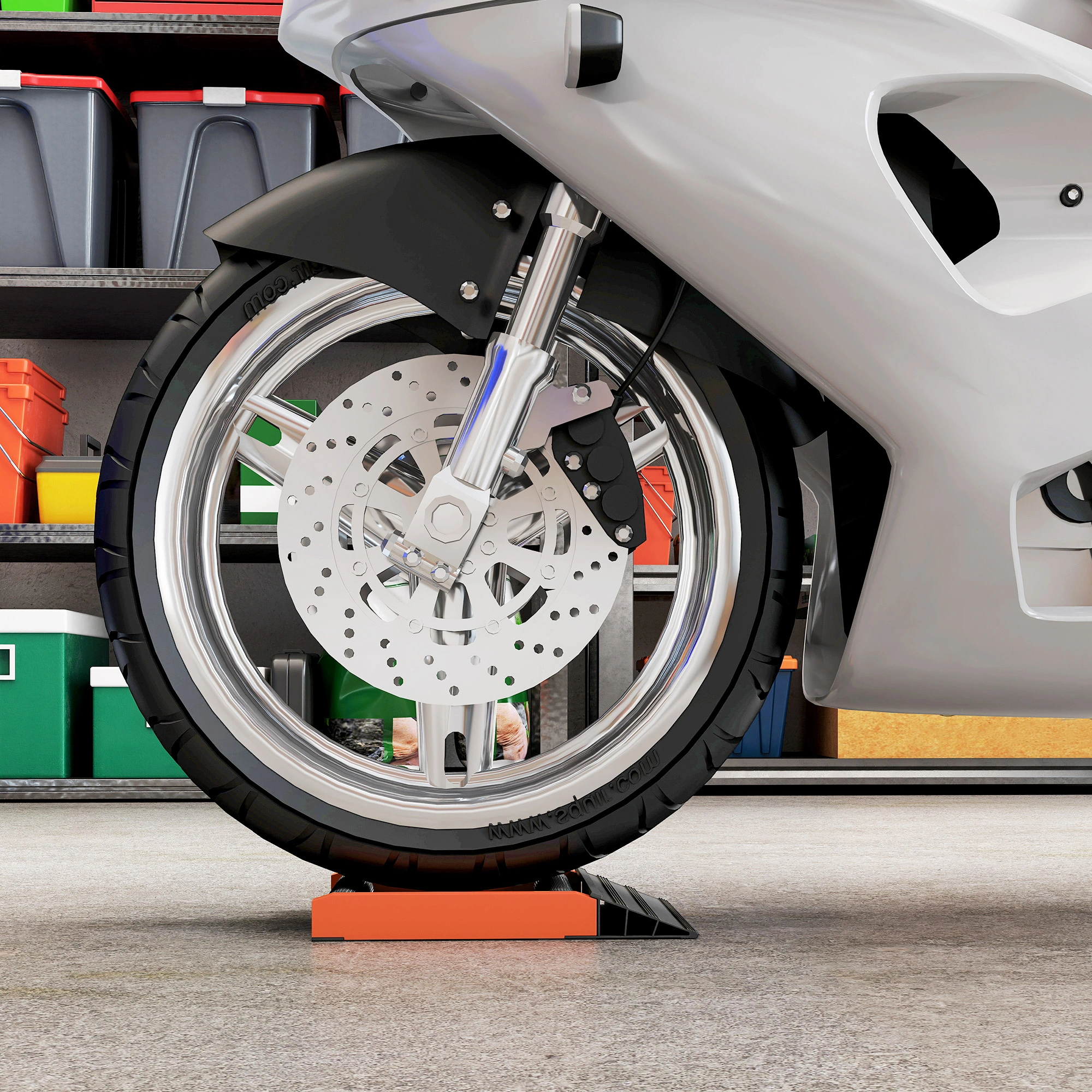 Professional Wheel Roller Stand - Motorcycle Wheel Chock Stand, Heavy-Duty Steel, Non-Slip Base, Fits Most Bikes & Scooters view 5