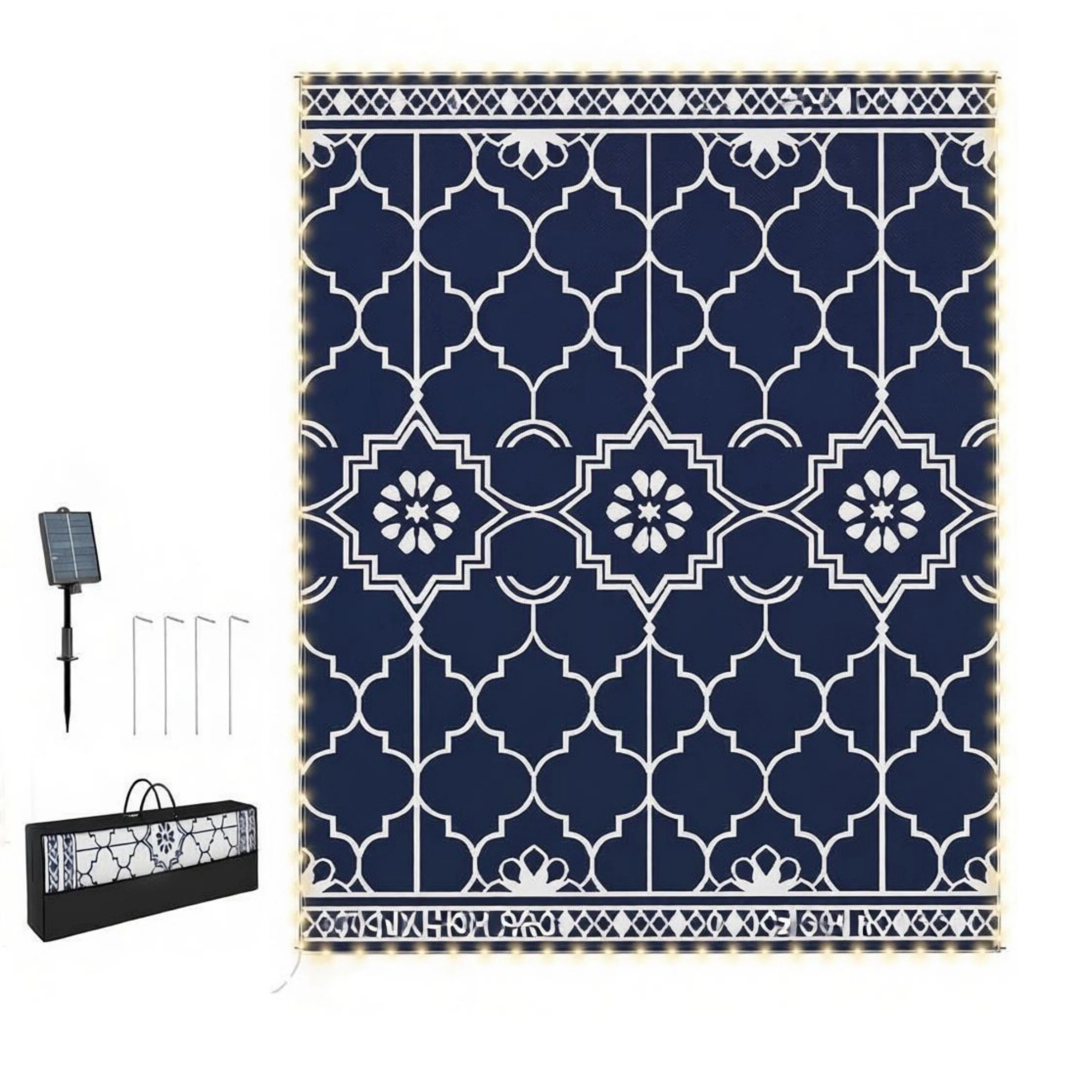 Reversible LED Light Outdoor Rug Carpet 12'x9' PP Straw Material with Carry Bag And Ground Stakes for Garden Patio Decor view 2