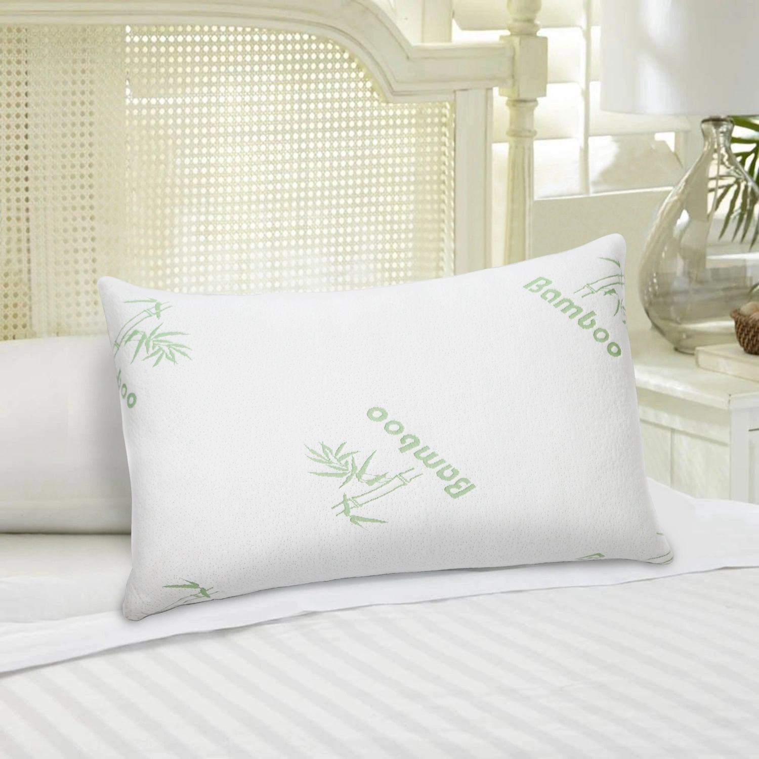 2Pcs Queen Bamboo Memory Foam Pillow Hypoallergenic Shredded Neck Head Rest Bed Pillow with Washable Cover view 8