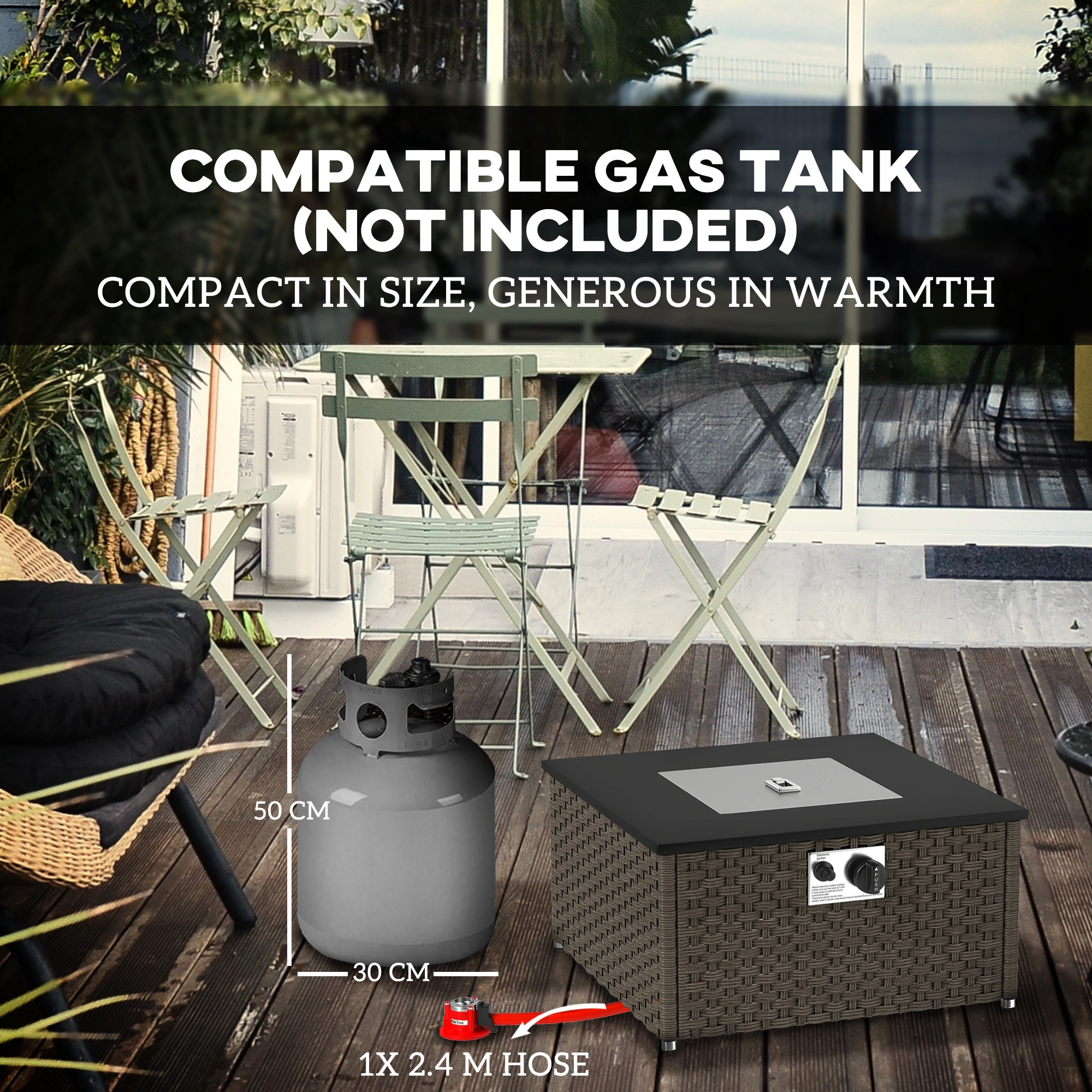 Outdoor Fire Pit Table, 48 Inch Propane Gas Fire Table with Glass Rocks & Cover, Rectangular Fire Table for Patio Garden Backyard view 4