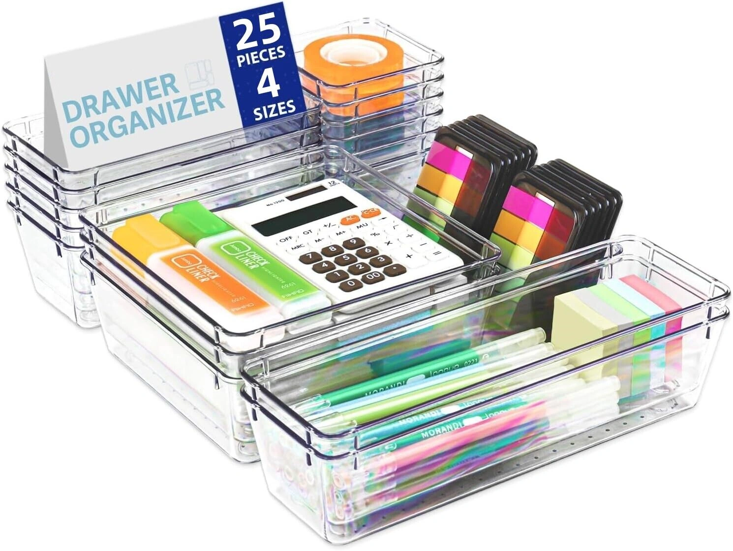 25PCS Plastic Drawer Organizer Set, Desk Fridge & Cosmetic Storage Bins view 2