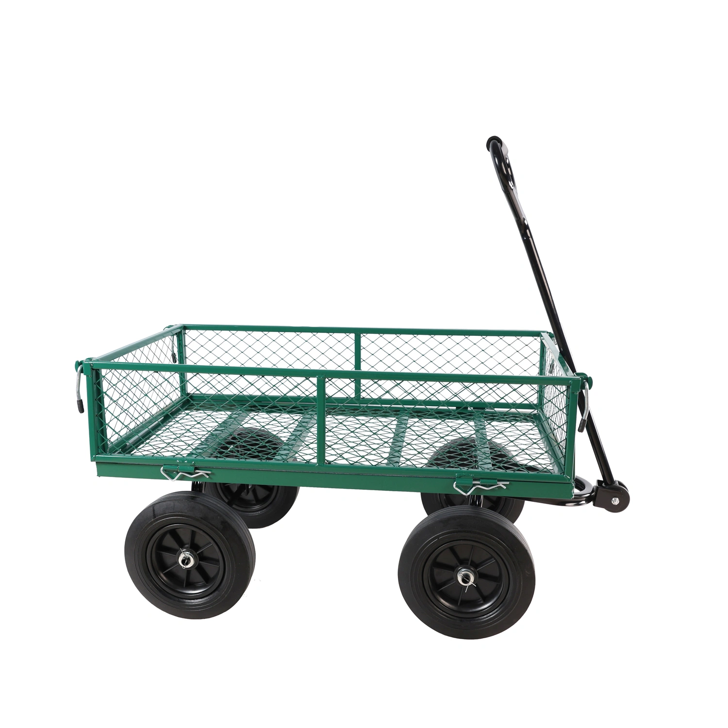 Green Solid Wheels Utility Wagon Cart - Heavy Duty Garden Tool & Firewood Transport Cart with Wheels