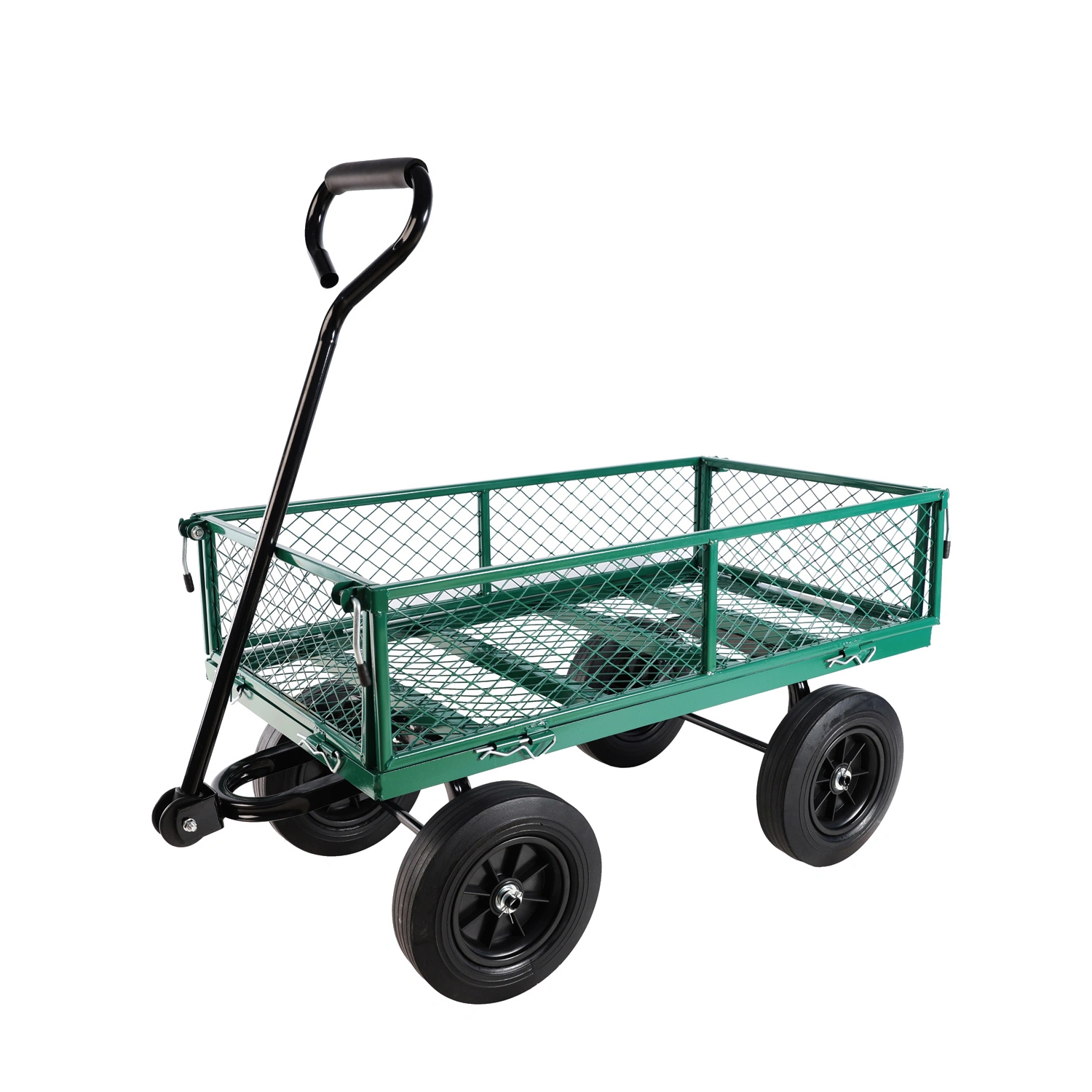 Green Solid Wheels Utility Wagon Cart - Heavy Duty Garden Tool & Firewood Transport Cart with Wheels view 2