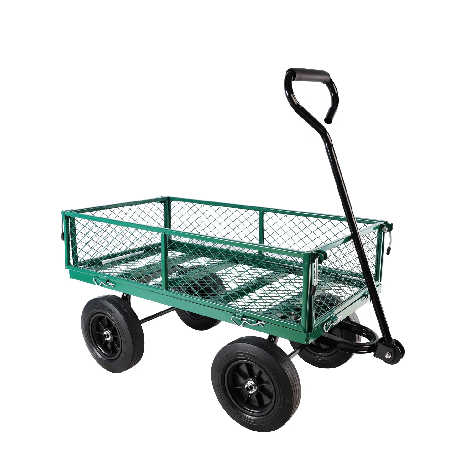 Green Solid Wheels Utility Wagon Cart - Heavy Duty Garden Tool & Firewood Transport Cart with Wheels view 3