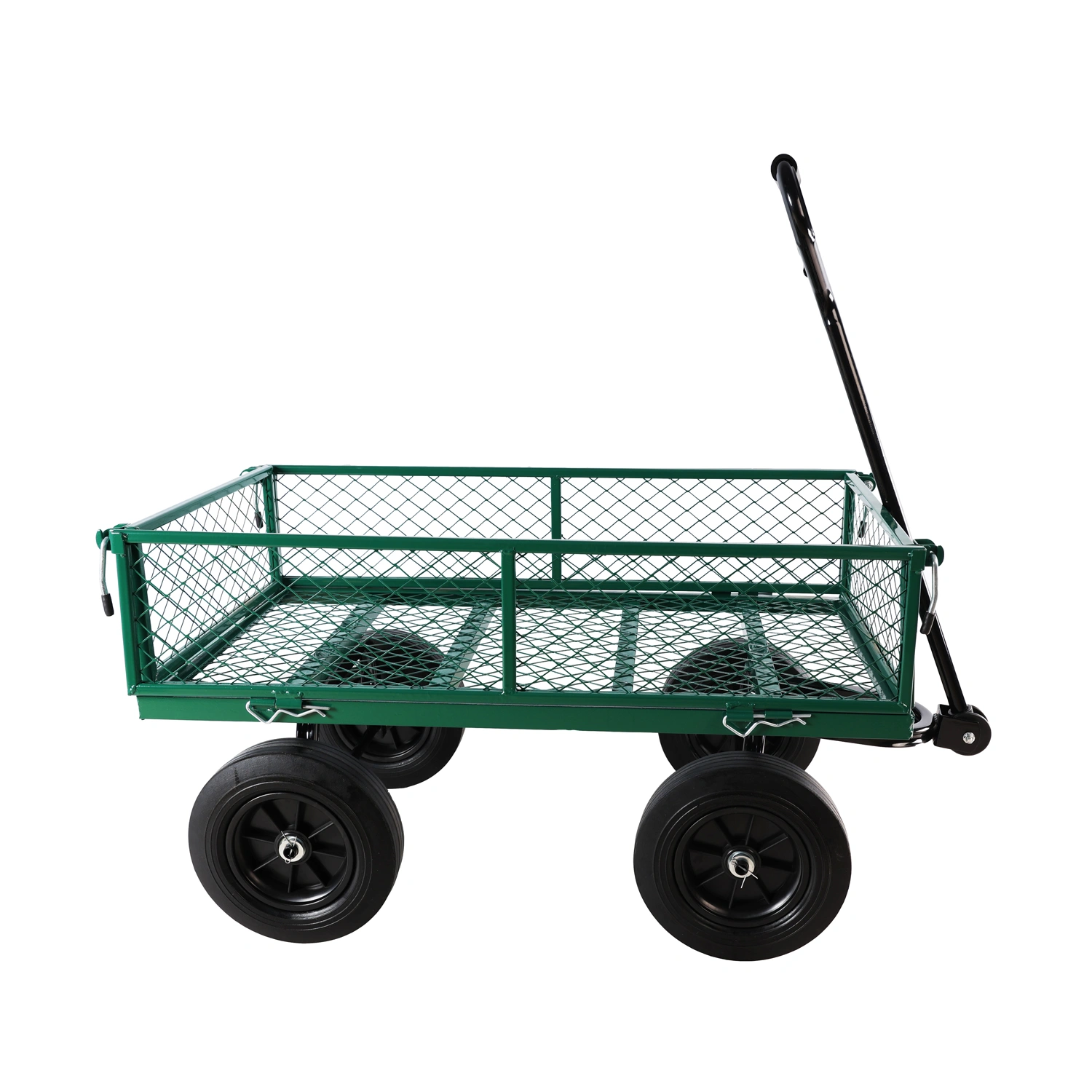 Green Solid Wheels Utility Wagon Cart - Heavy Duty Garden Tool & Firewood Transport Cart with Wheels view 4