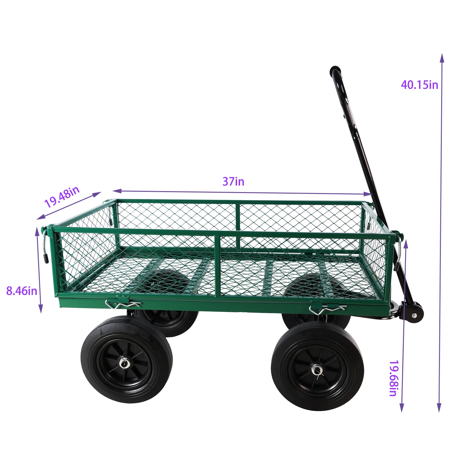 Green Solid Wheels Utility Wagon Cart - Heavy Duty Garden Tool & Firewood Transport Cart with Wheels view 6