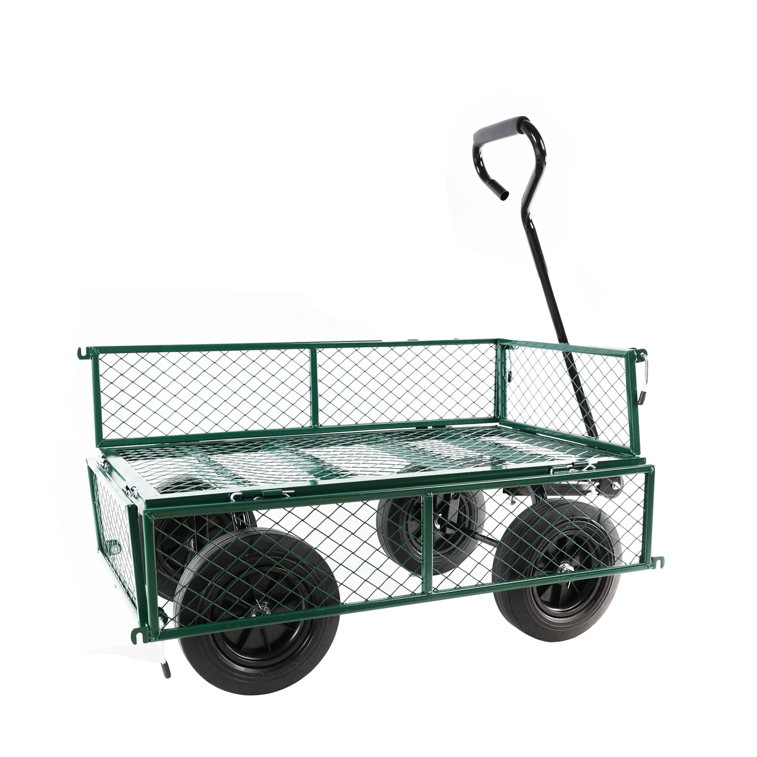 Green Solid Wheels Utility Wagon Cart - Heavy Duty Garden Tool & Firewood Transport Cart with Wheels view 7