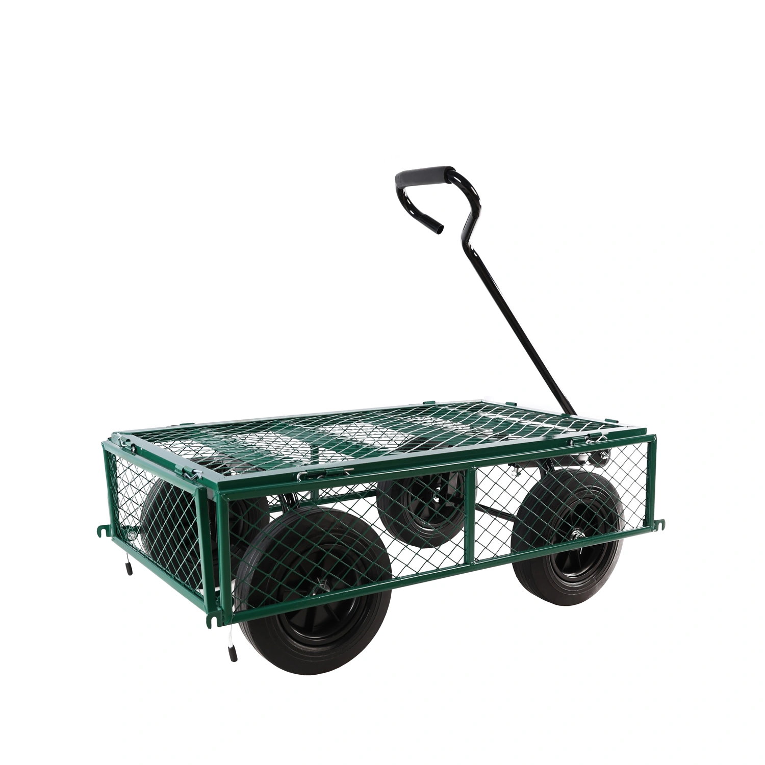 Green Solid Wheels Utility Wagon Cart - Heavy Duty Garden Tool & Firewood Transport Cart with Wheels view 8