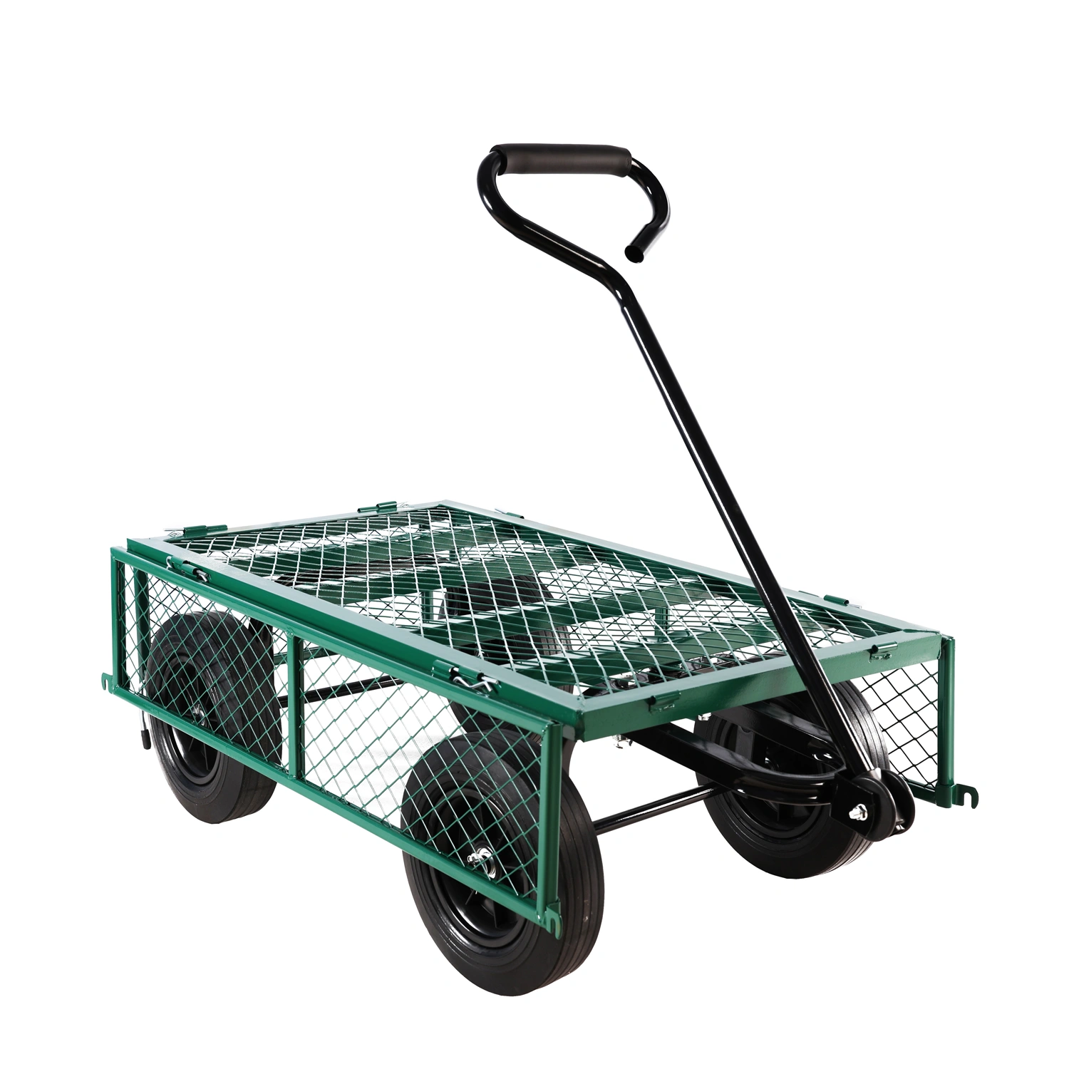 Green Solid Wheels Utility Wagon Cart - Heavy Duty Garden Tool & Firewood Transport Cart with Wheels view 9