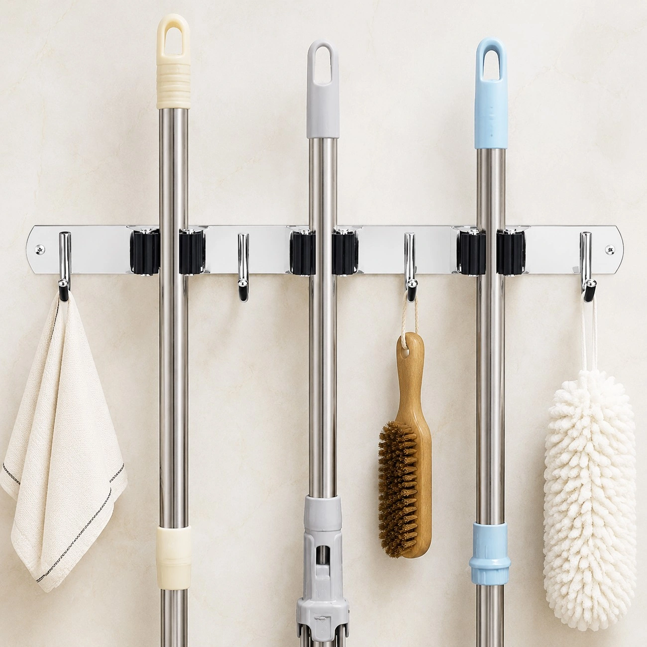 15 Inch Wall Mount Broom Holder Mop Organizer Adjustable Garage Garden Kitchen Storage