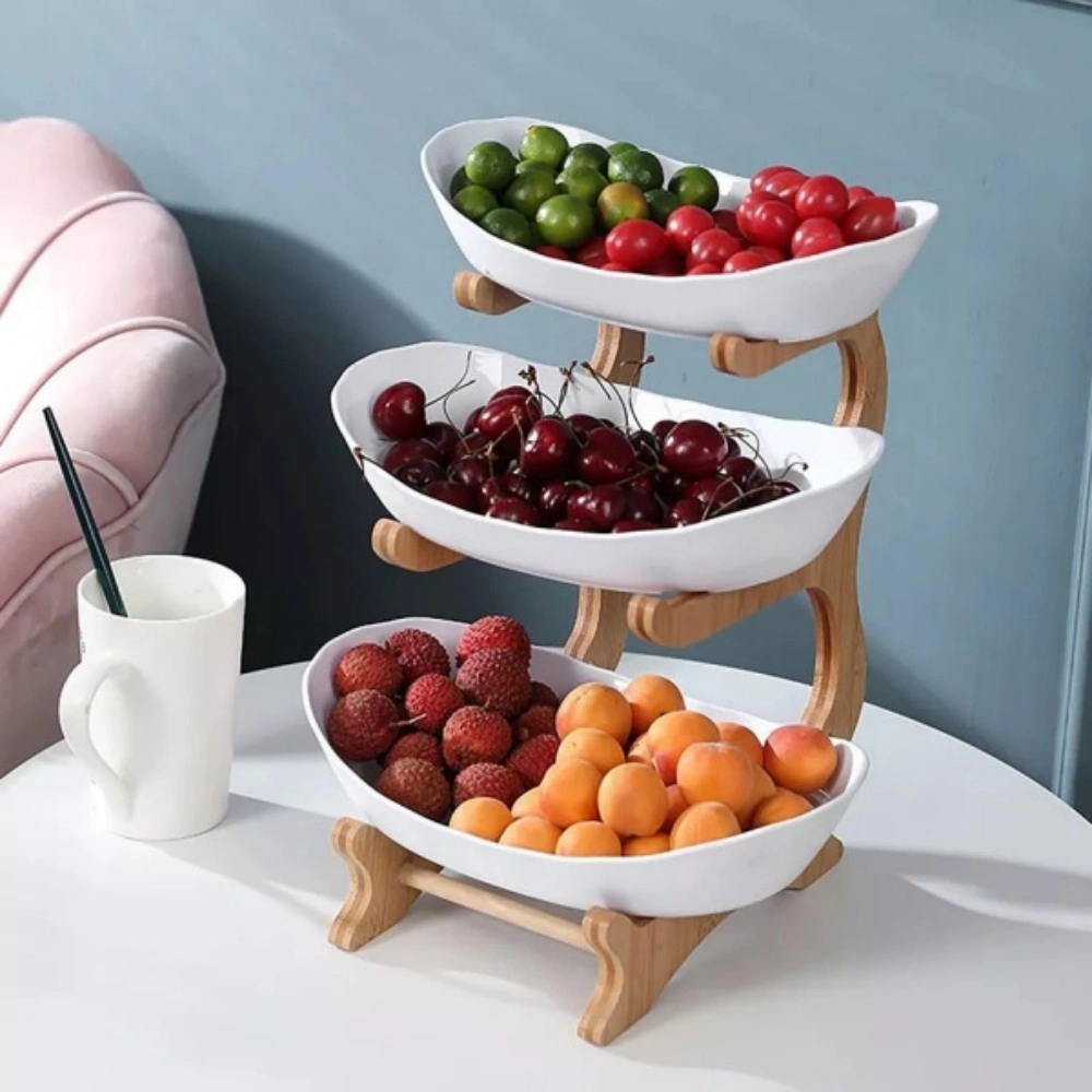 Stacked Fruit Tray Multi-Layer Snack Candy Platter Bowl 3 Compartment