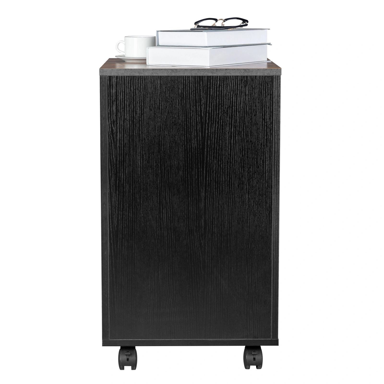 2-Drawer Rolling Wood File Cabinet with Lock, Brown & Black view 14