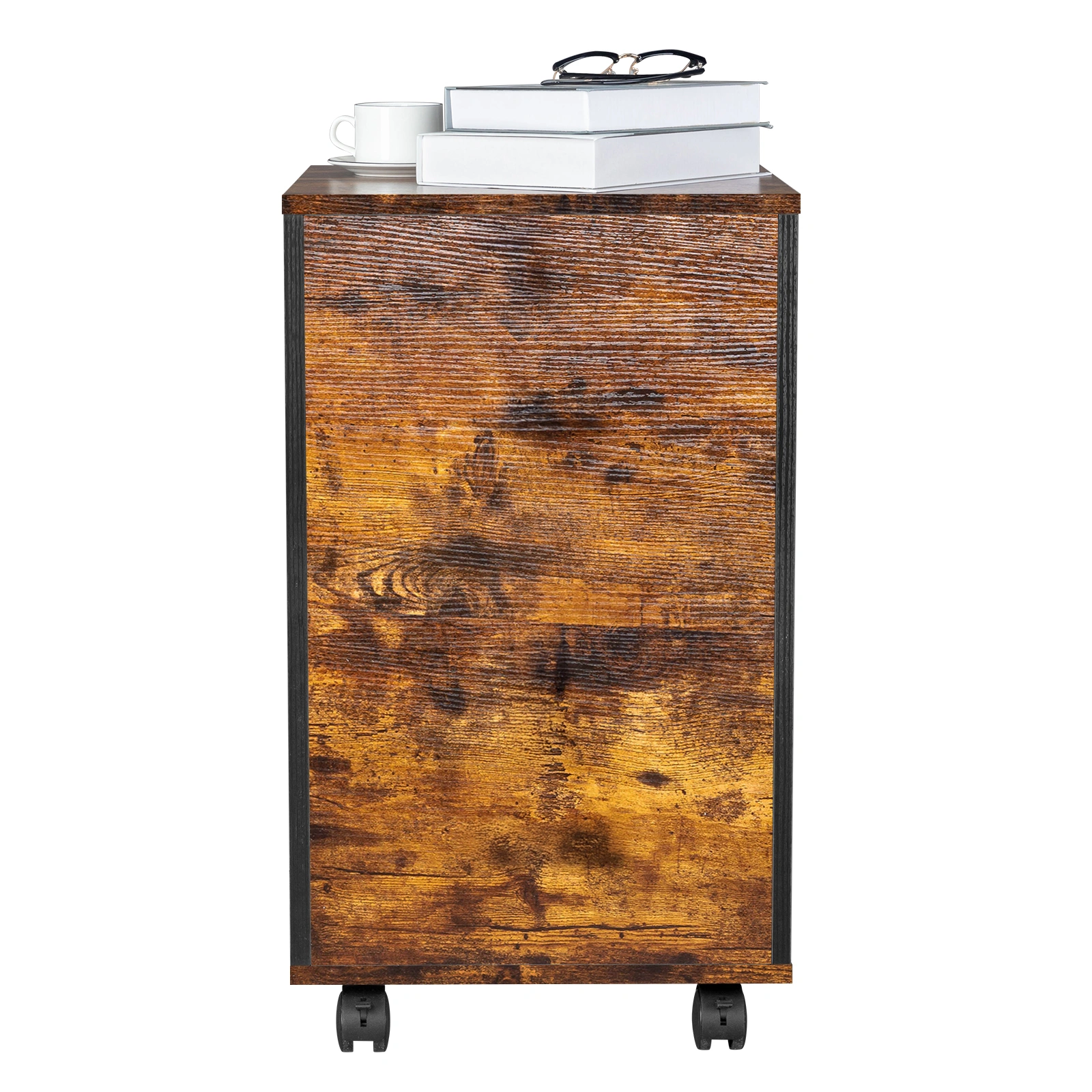 2-Drawer Rolling Wood File Cabinet with Lock, Brown & Black view 15