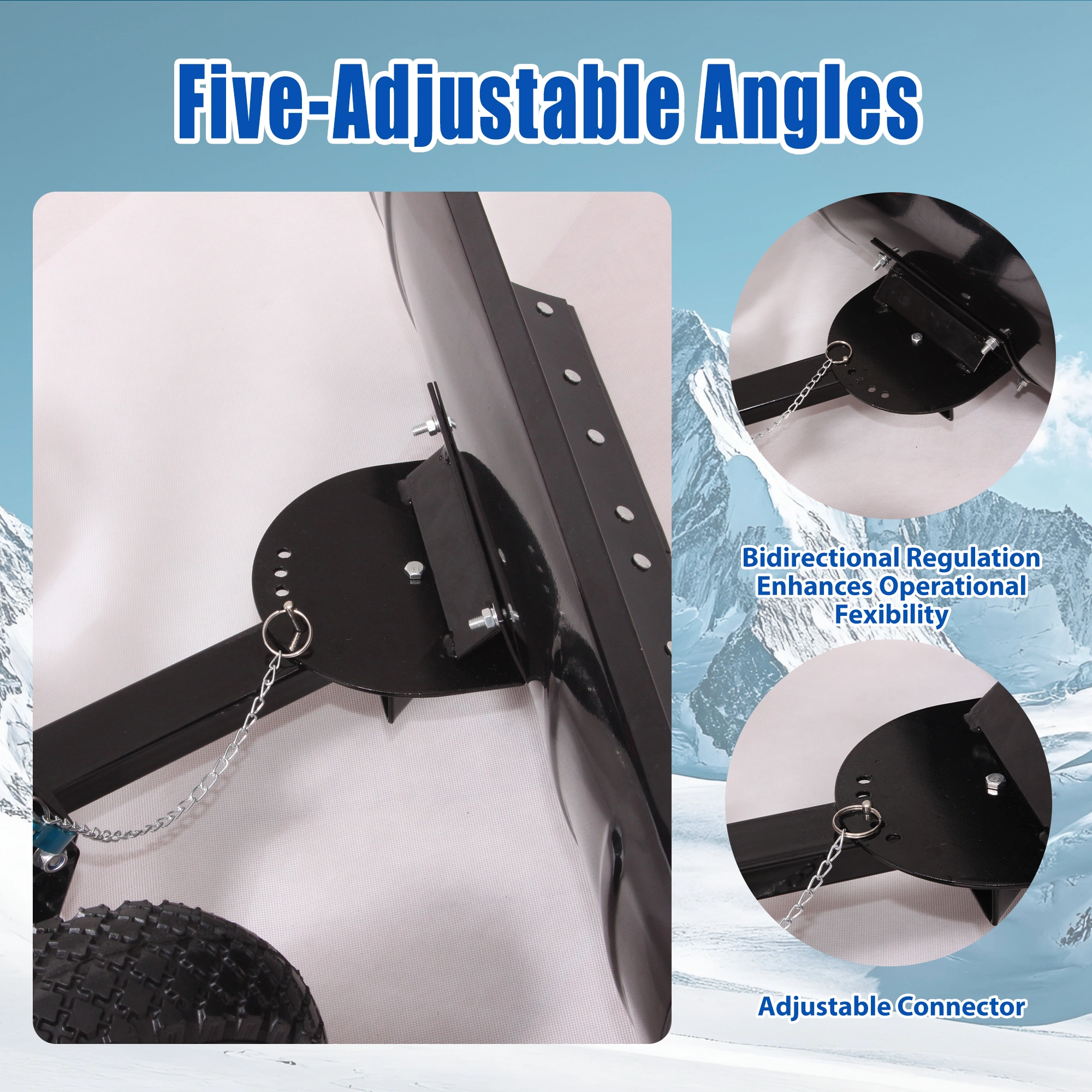 30" Metal Snow Pusher with Wheels, 15" High Snow Blade, Adjustable Angle Height Handle, Ergonomic Design for Driveway Sidewalk Clearing view 4