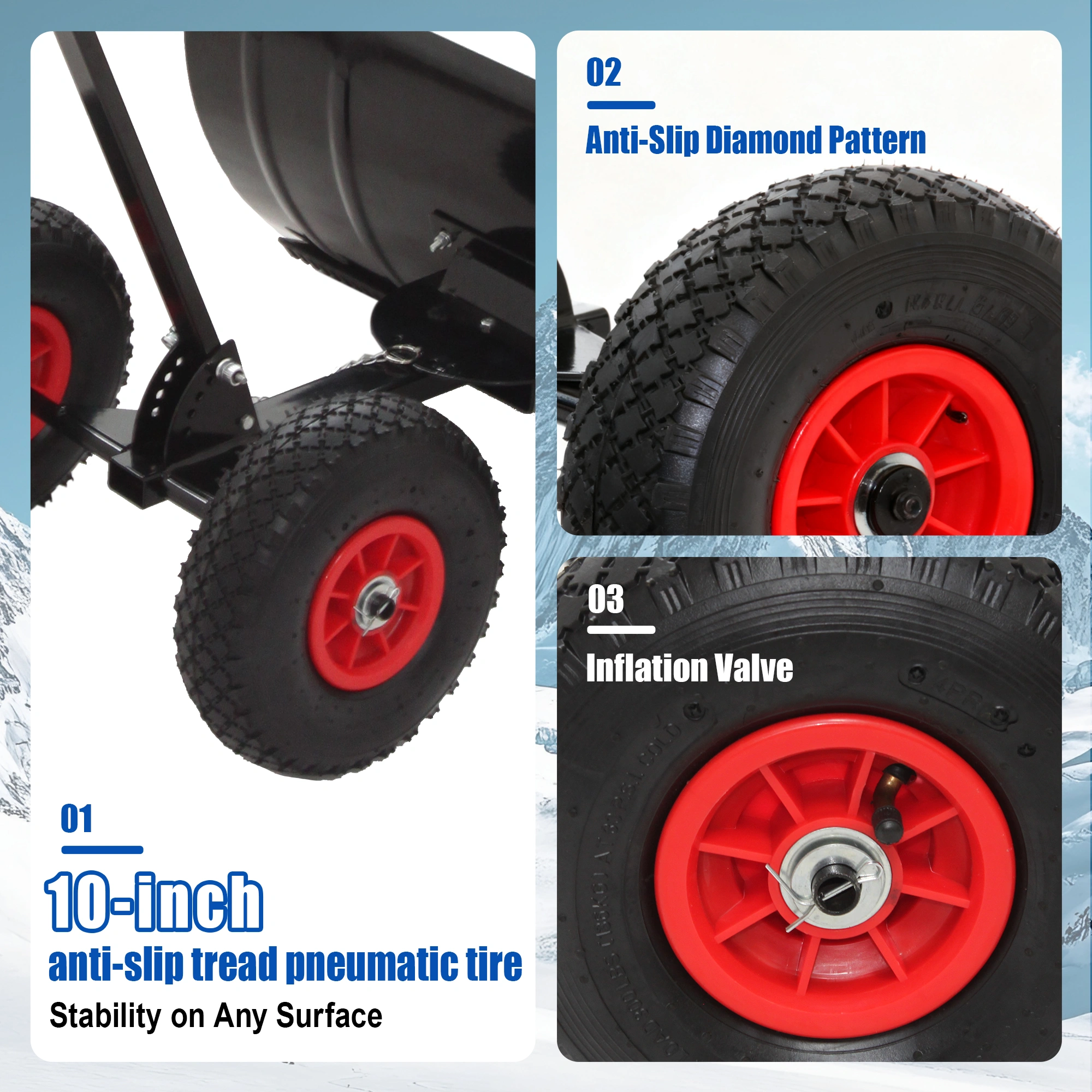 30" Metal Snow Pusher with Wheels, 15" High Snow Blade, Adjustable Angle Height Handle, Ergonomic Design for Driveway Sidewalk Clearing view 6