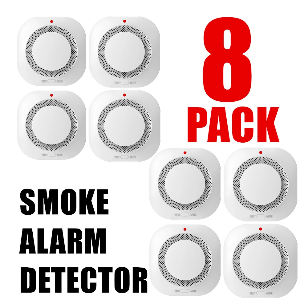 8 Pack Smoke Alarm Fire Safety Detector, Home Security System Smoke Detector with LED Indicator, US Stock view 2