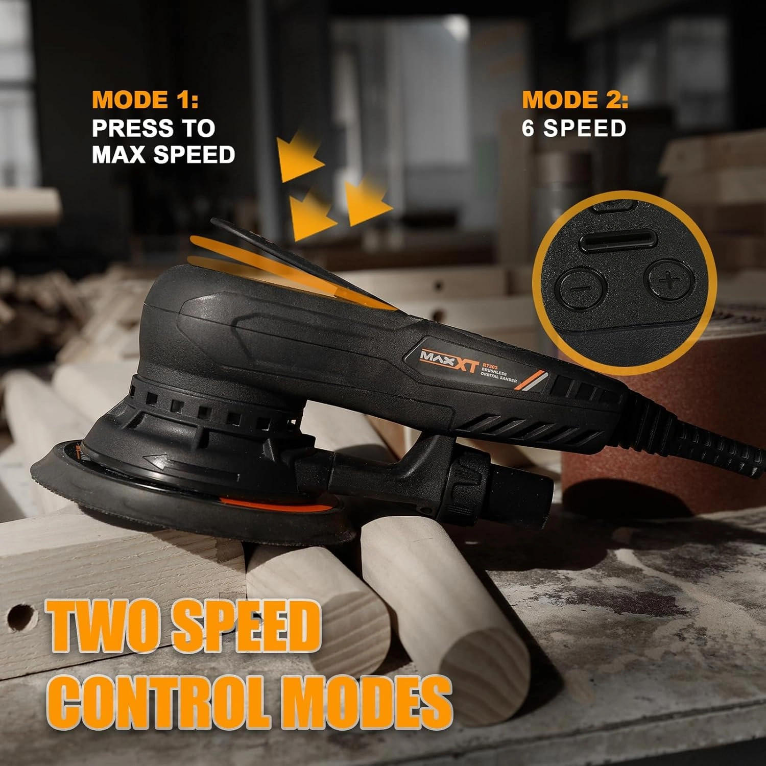 5mm Electric Random Orbital Sander Brushless 350W 3A Variable Speed Corded Sander Machine view 2