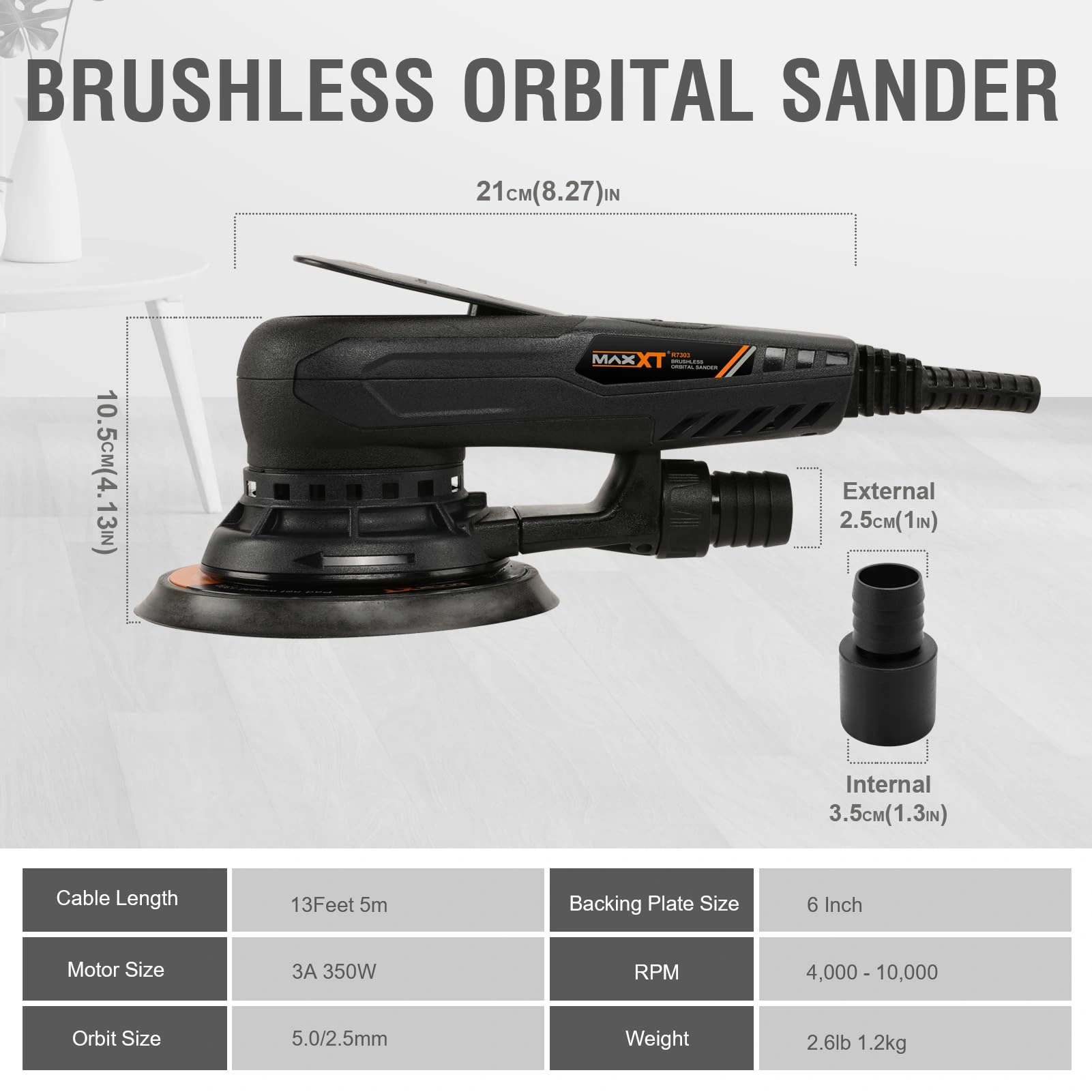5mm Electric Random Orbital Sander Brushless 350W 3A Variable Speed Corded Sander Machine view 4