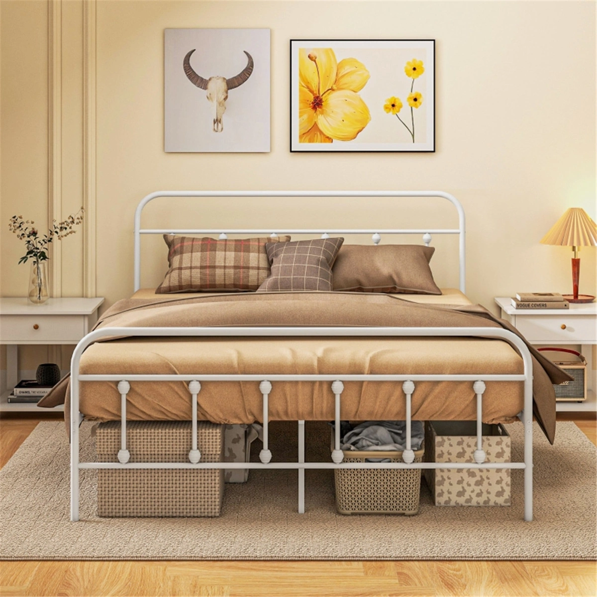 King Size Metal Bed Frame with Headboard, Heavy Duty Steel Platform Bed Frame, Low Profile Bed Base, No Box Spring Required, Easy Assembly